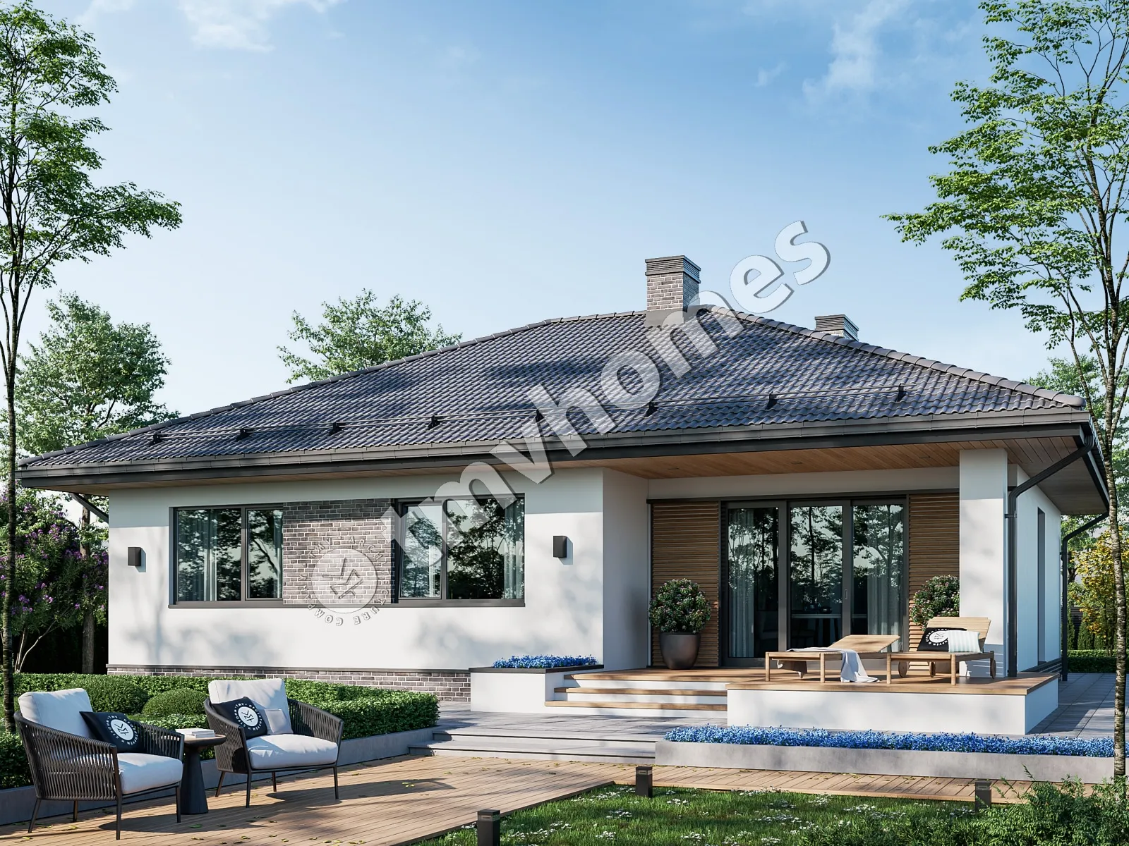 Projekt domu jednorodzinnego o pow. 136 m²: Parterowy, 3 Sypialnie, 2 Łazienki, Otwarta kuchnia, Garaż