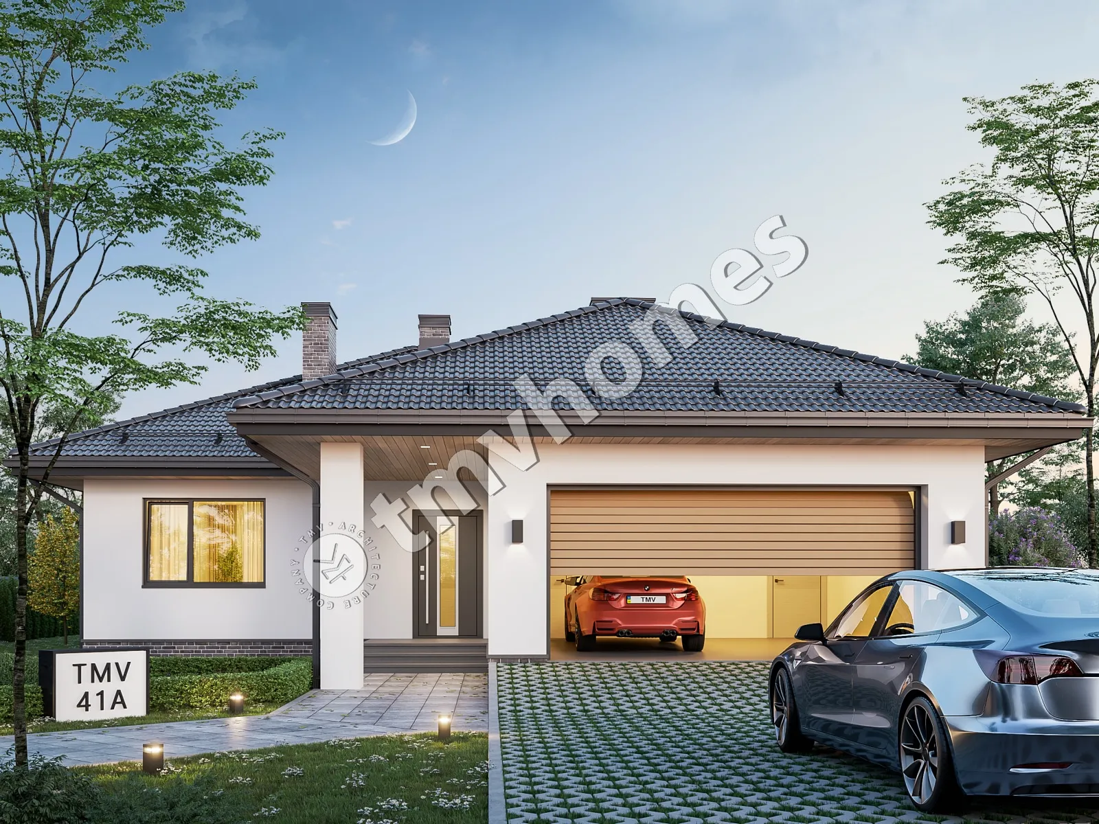 Projekt domu jednorodzinnego o pow. 136 m²: Parterowy, 3 Sypialnie, 2 Łazienki, Otwarta kuchnia, Garaż