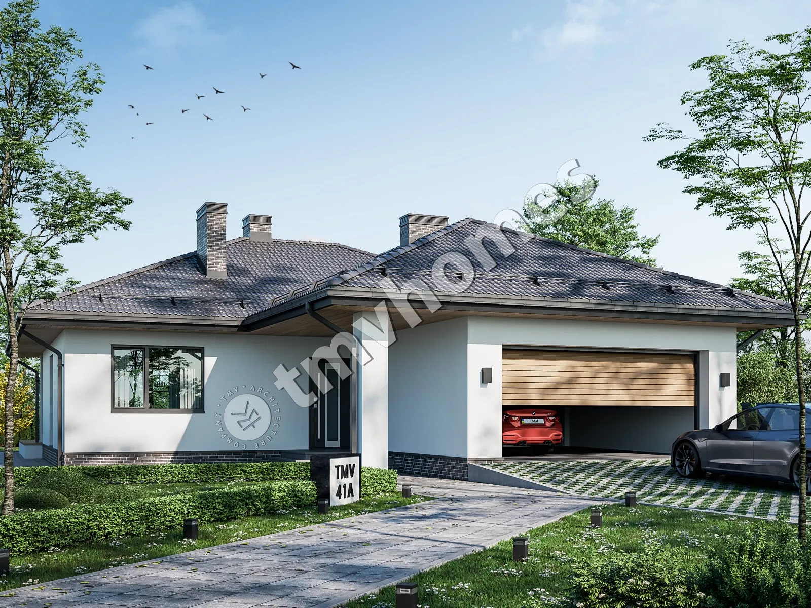 Projekt domu jednorodzinnego o pow. 136 m²: Parterowy, 3 Sypialnie, 2 Łazienki, Otwarta kuchnia, Garaż