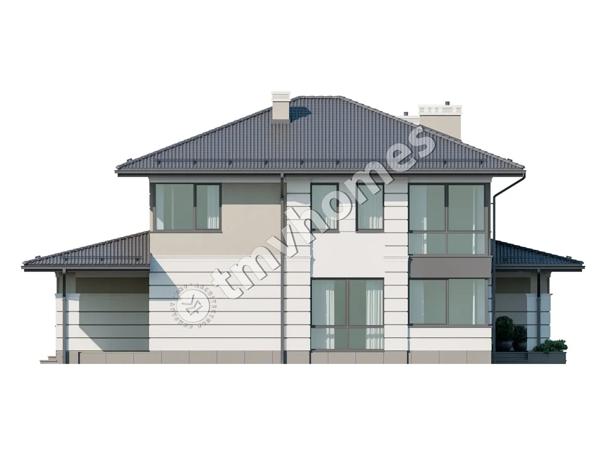 Projekt domu jednorodzinnego o pow. 279 m²: Piętrowy, 4 Sypialnie, Gabinet, 3 Łazienki, Otwarta kuchnia