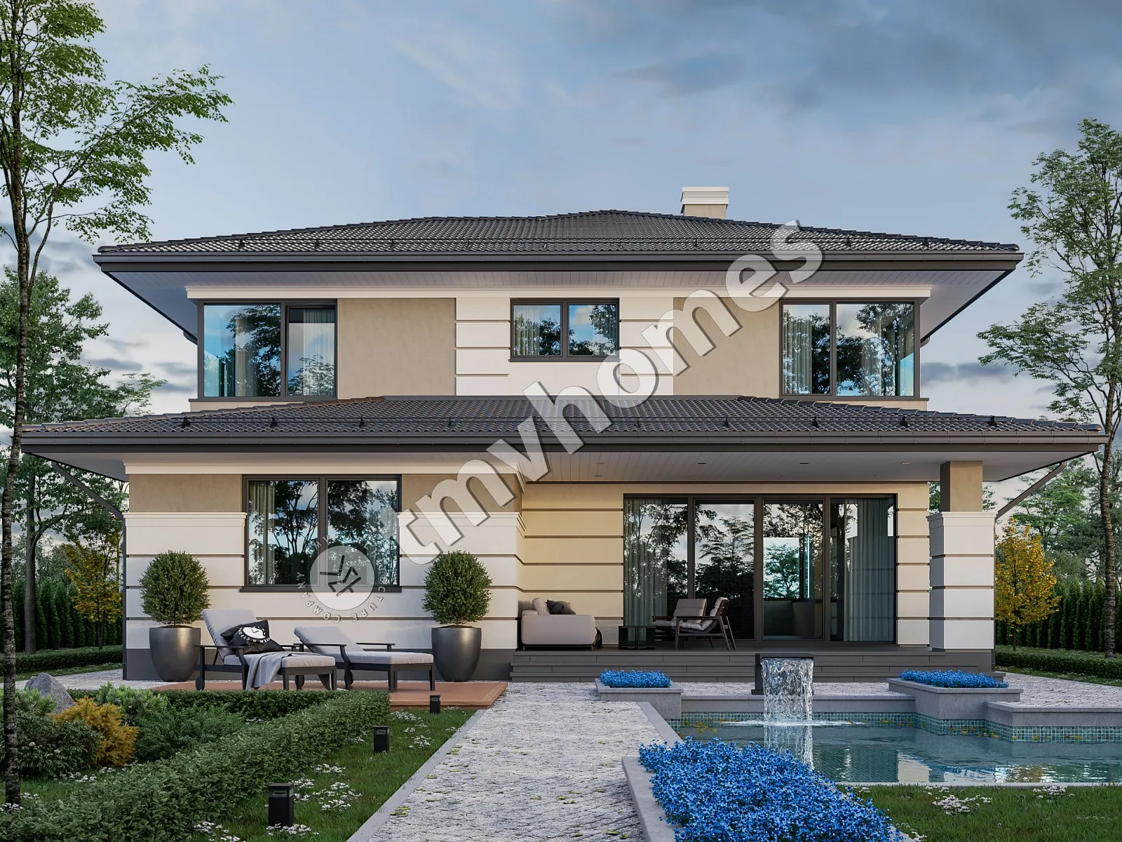 Projekt domu jednorodzinnego o pow. 279 m²: Piętrowy, 4 Sypialnie, Gabinet, 3 Łazienki, Otwarta kuchnia