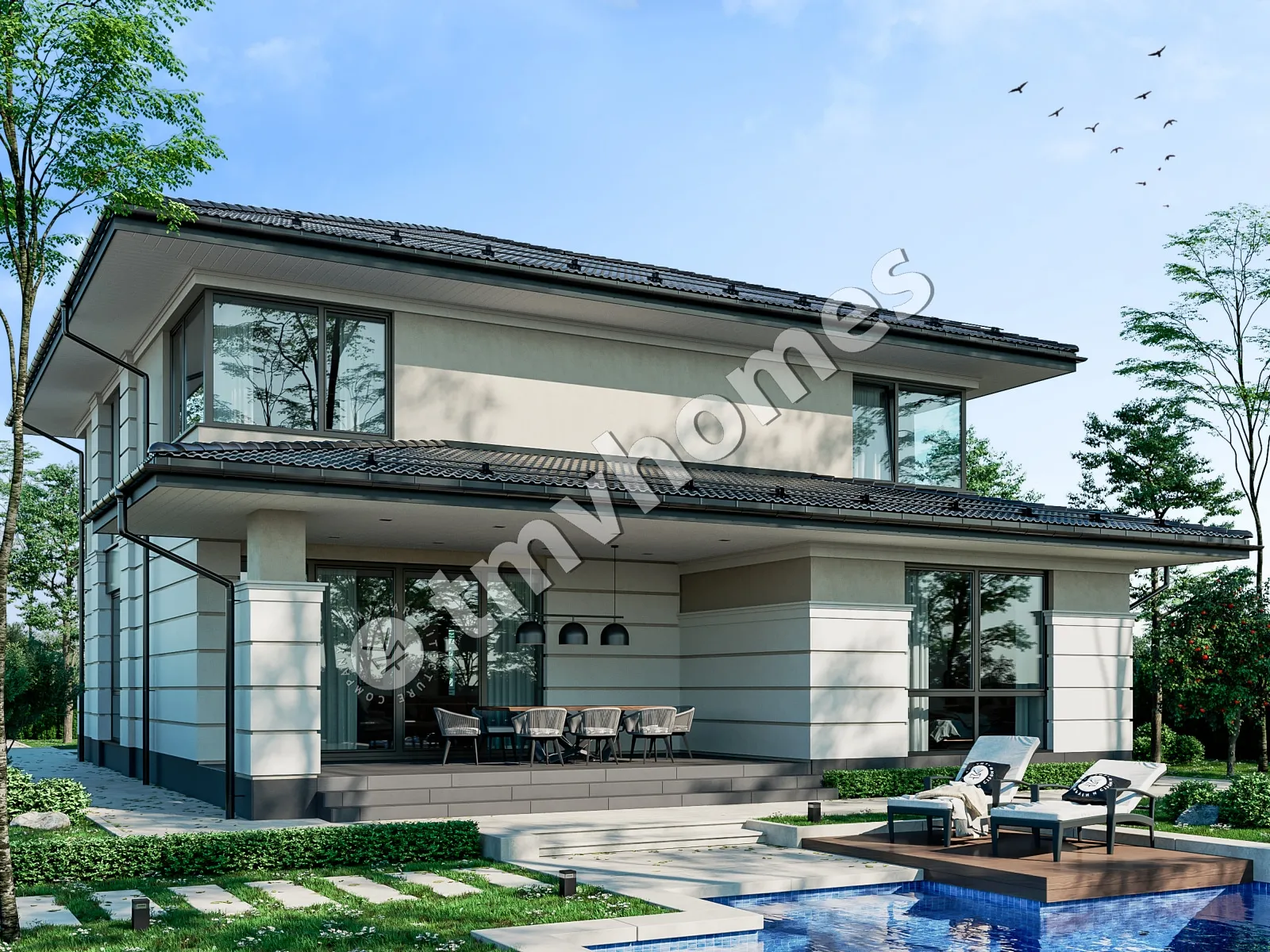 Projekt domu jednorodzinnego o pow. 281 m²: Piętrowy, 4 Sypialnie, Gabinet, 3 Łazienki, Otwarta kuchnia