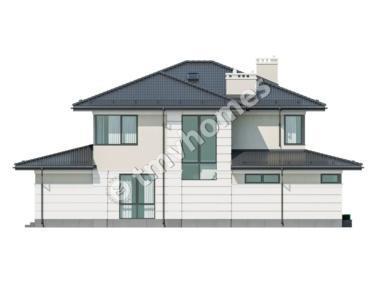 Projekt domu jednorodzinnego o pow. 281 m²: Piętrowy, 4 Sypialnie, Gabinet, 3 Łazienki, Otwarta kuchnia