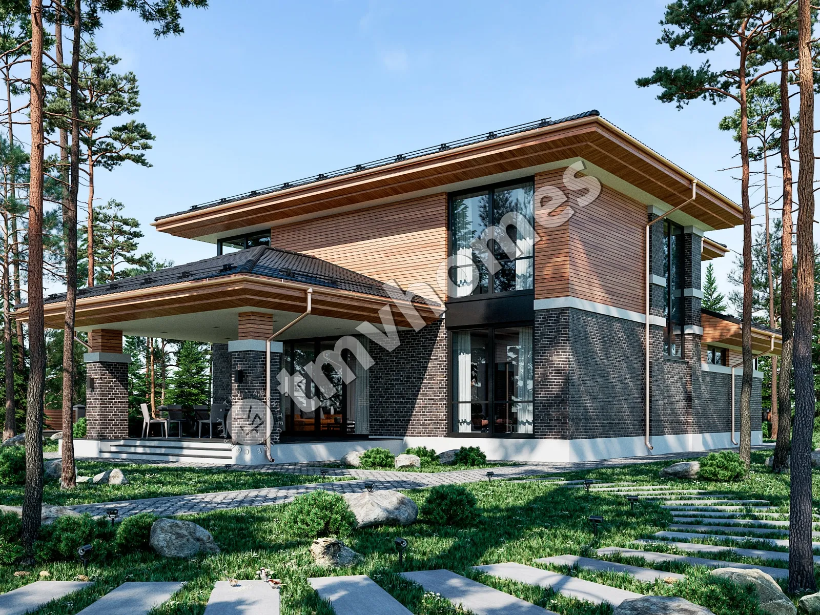 Projekt domu jednorodzinnego o pow. 243 m²: Piętrowy, 4 Sypialnie, 3 Łazienki, Otwarta kuchnia