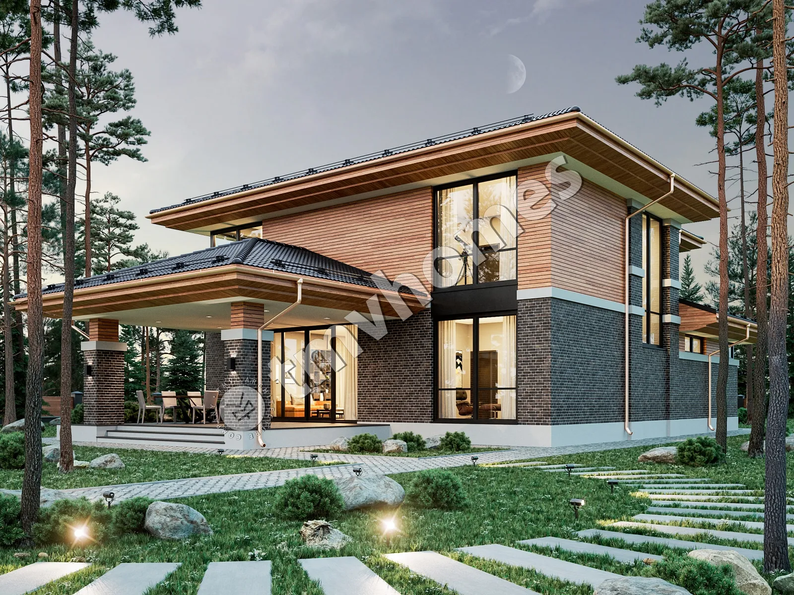 Projekt domu jednorodzinnego o pow. 243 m²: Piętrowy, 4 Sypialnie, 3 Łazienki, Otwarta kuchnia