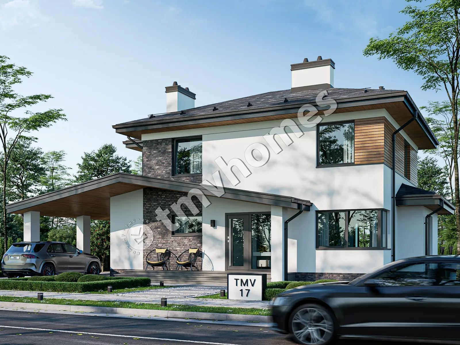 Projekt domu jednorodzinnego o pow. 177 m²: Piętrowy, 3 Sypialnie, 3 Łazienki, Otwarta kuchnia, Wiata
