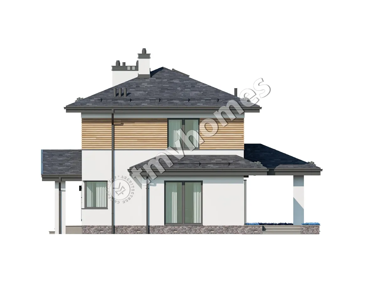 Projekt domu jednorodzinnego o pow. 177 m²: Piętrowy, 3 Sypialnie, 3 Łazienki, Otwarta kuchnia, Wiata