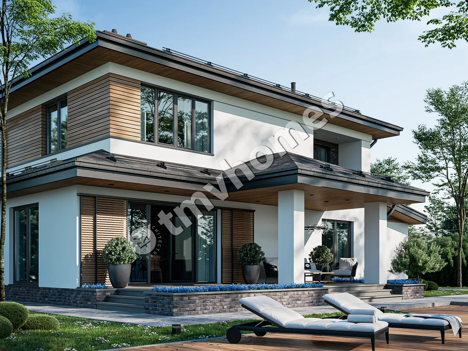 Projekt domu jednorodzinnego o pow. 177 m²: Piętrowy, 3 Sypialnie, 3 Łazienki, Otwarta kuchnia, Wiata
