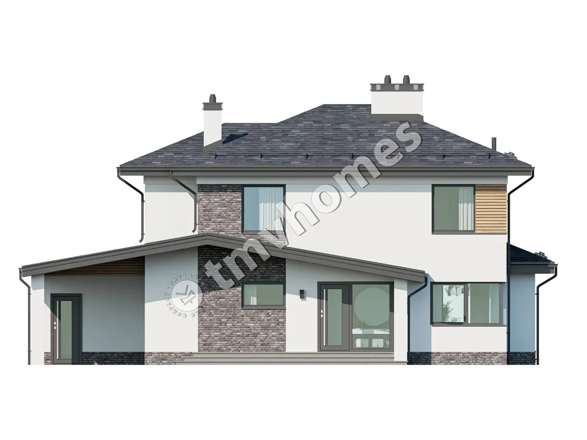 Projekt domu jednorodzinnego o pow. 177 m²: Piętrowy, 3 Sypialnie, 3 Łazienki, Otwarta kuchnia, Wiata