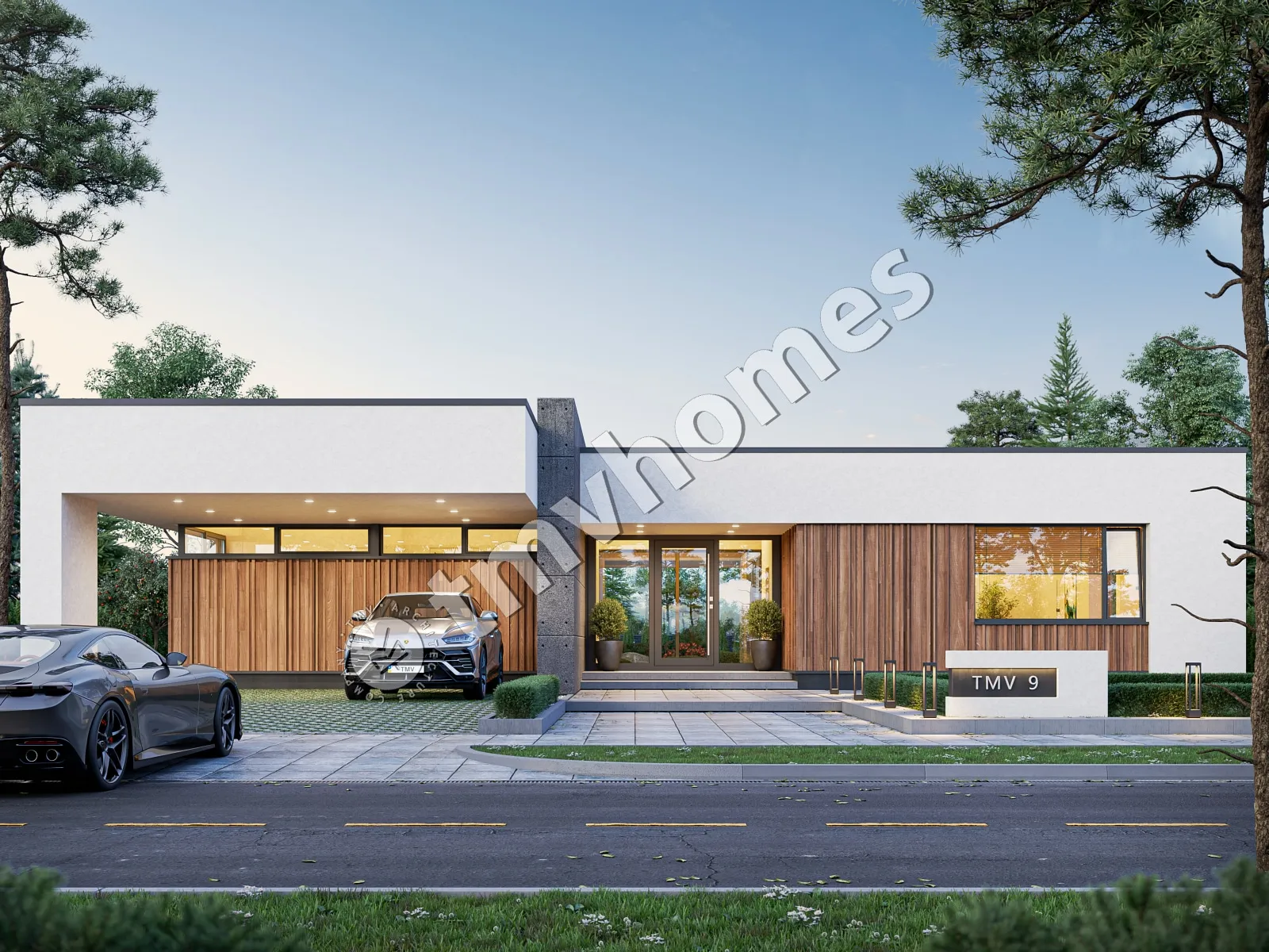 Projekt domu jednorodzinnego o pow. 224 m²: Parterowy, 3 Sypialnie, 3 Łazienki, Otwarta kuchnia, Wiata
