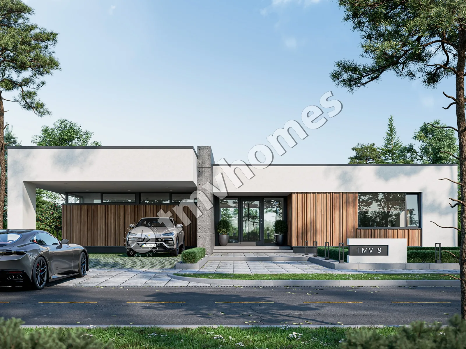 Projekt domu jednorodzinnego o pow. 224 m²: Parterowy, 3 Sypialnie, 3 Łazienki, Otwarta kuchnia, Wiata