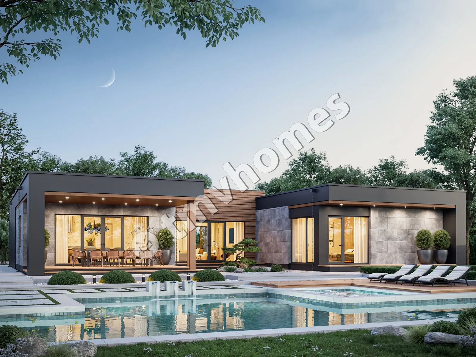 Projekt domu jednorodzinnego o pow. 217 m²: Dwupiętrowy, 3 Sypialnie, 3 Łazienki, Otwarta kuchnia