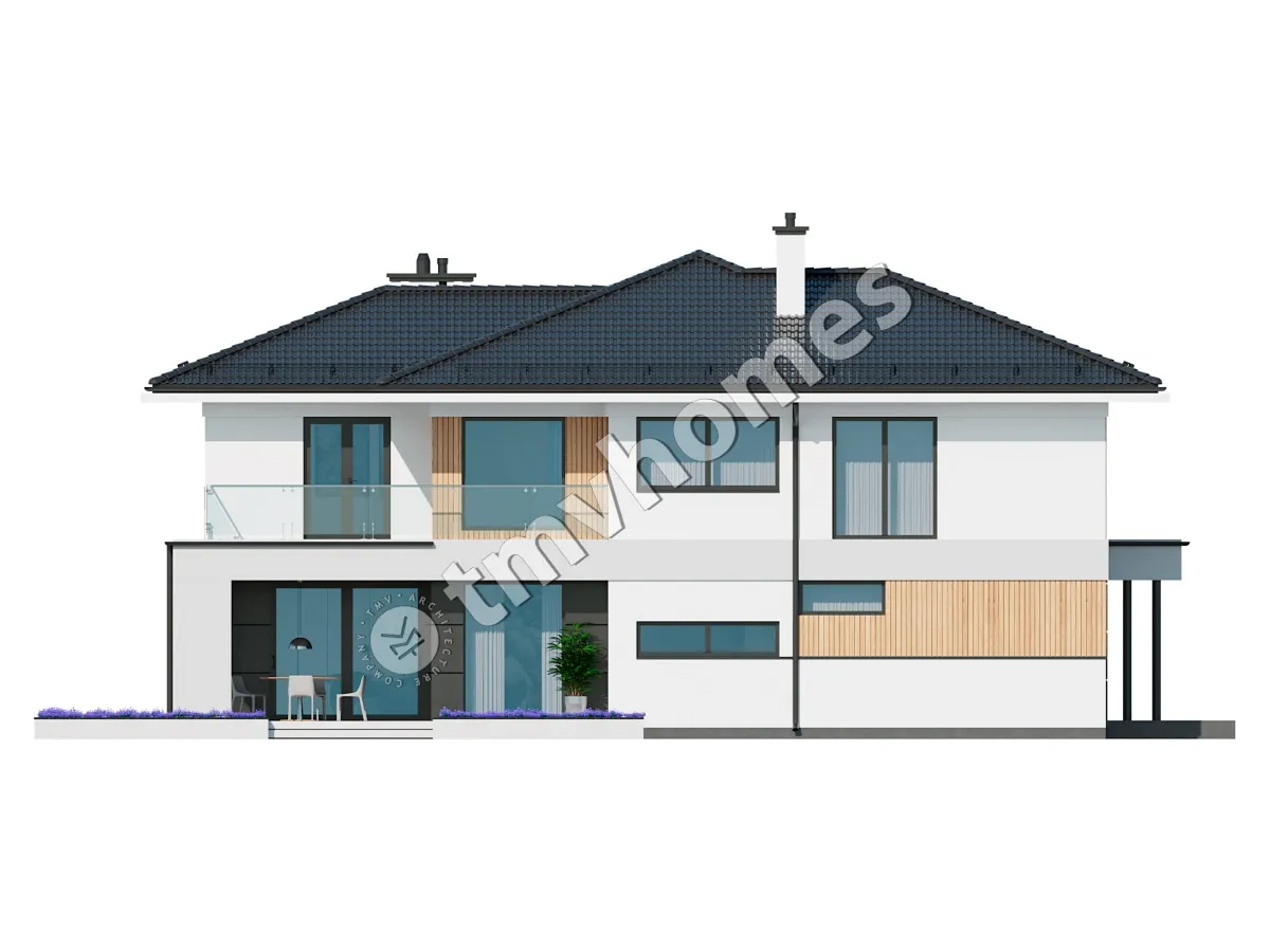 Projekt domu jednorodzinnego o pow. 270 m²: Piętrowy, 2 Sypialnie, Gabinet, 2 Łazienki, Otwarta kuchnia, Garaż