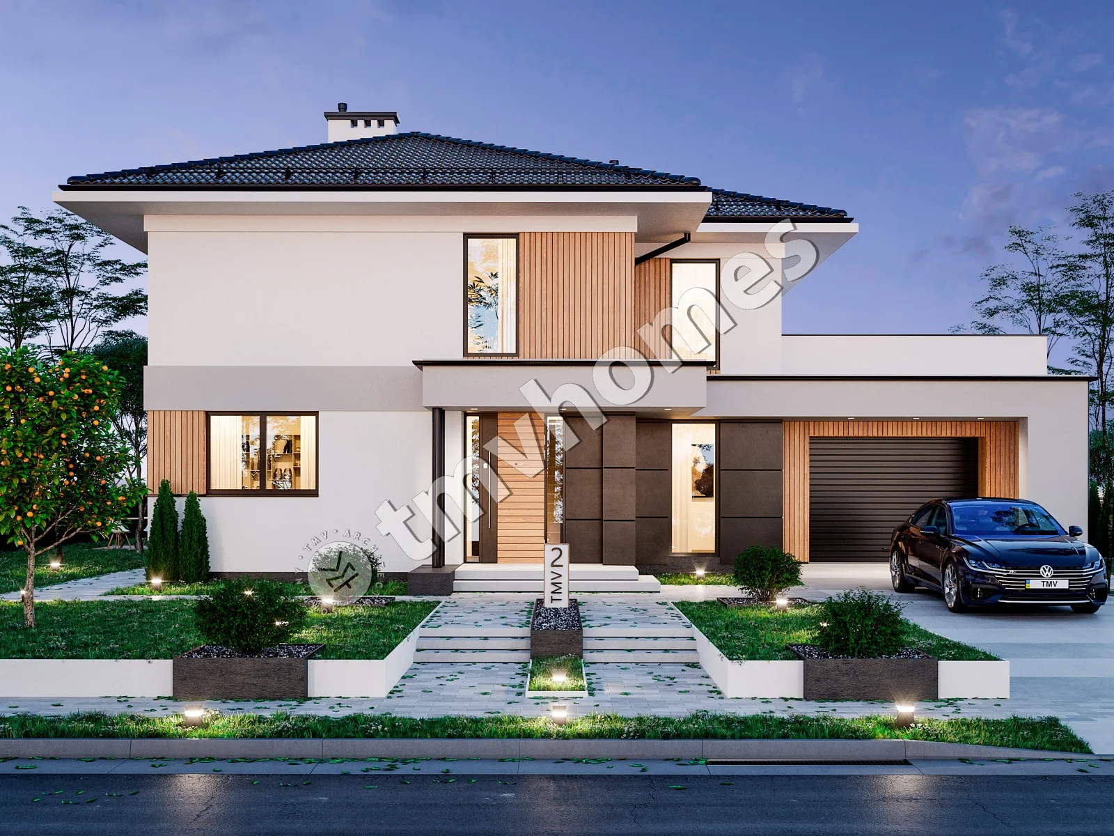 Projekt domu jednorodzinnego o pow. 270 m²: Piętrowy, 2 Sypialnie, Gabinet, 2 Łazienki, Otwarta kuchnia, Garaż
