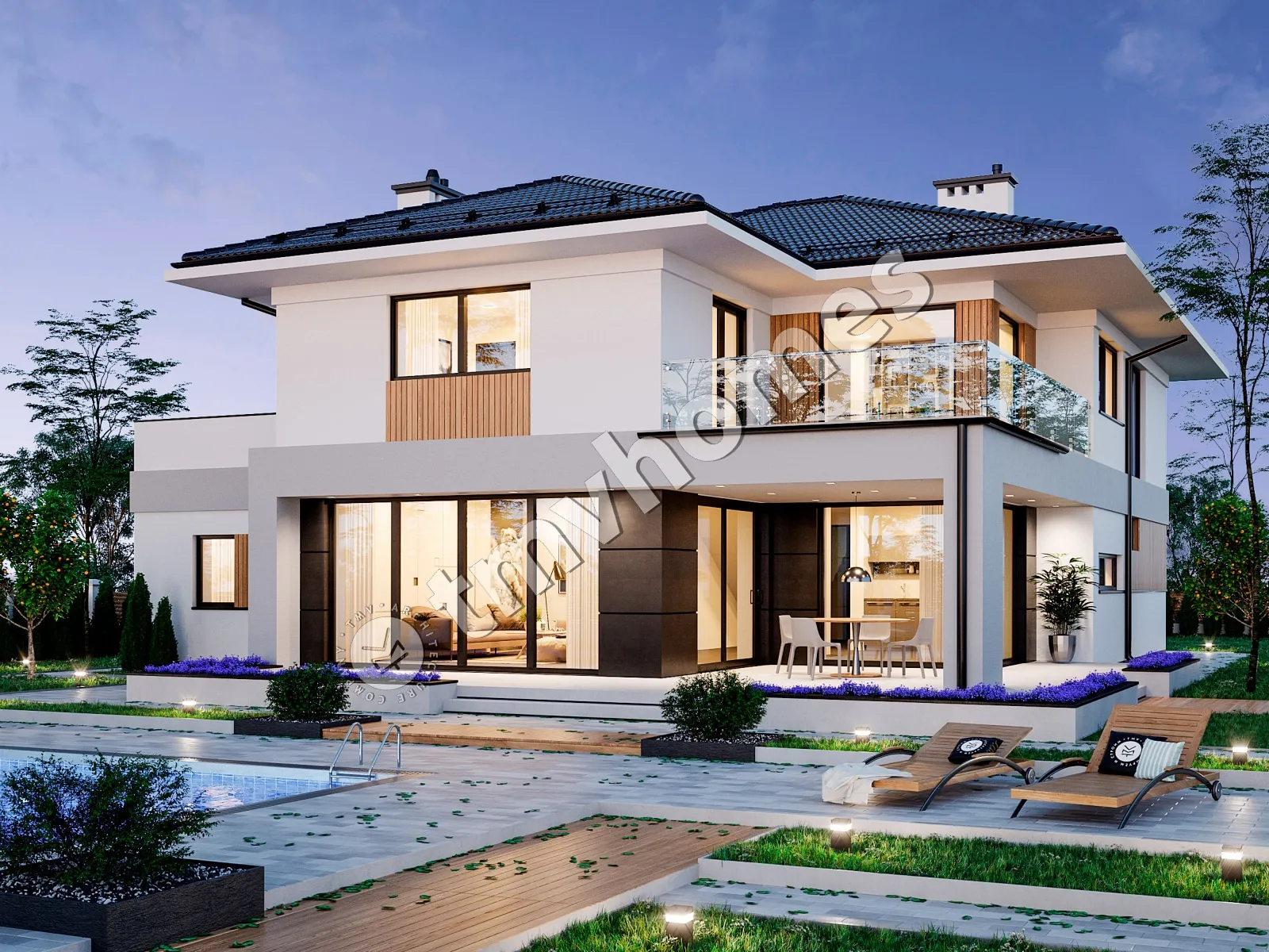 Projekt domu jednorodzinnego o pow. 270 m²: Piętrowy, 2 Sypialnie, Gabinet, 2 Łazienki, Otwarta kuchnia, Garaż