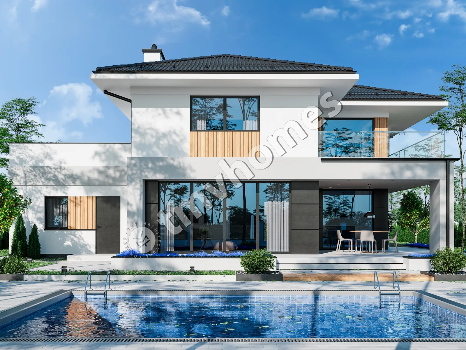 Projekt domu jednorodzinnego o pow. 270 m²: Piętrowy, 2 Sypialnie, Gabinet, 2 Łazienki, Otwarta kuchnia, Garaż