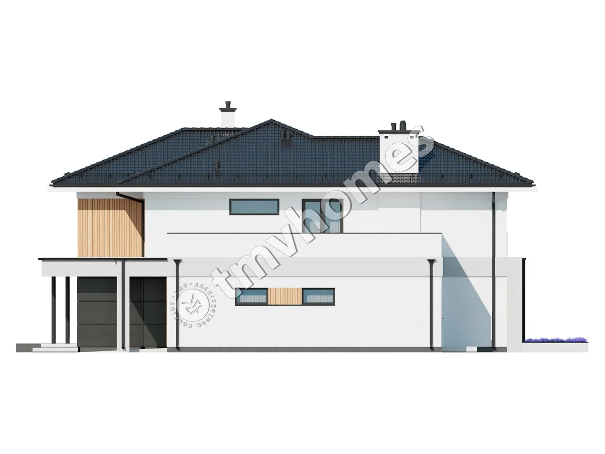 Projekt domu jednorodzinnego o pow. 270 m²: Piętrowy, 2 Sypialnie, Gabinet, 2 Łazienki, Otwarta kuchnia, Garaż