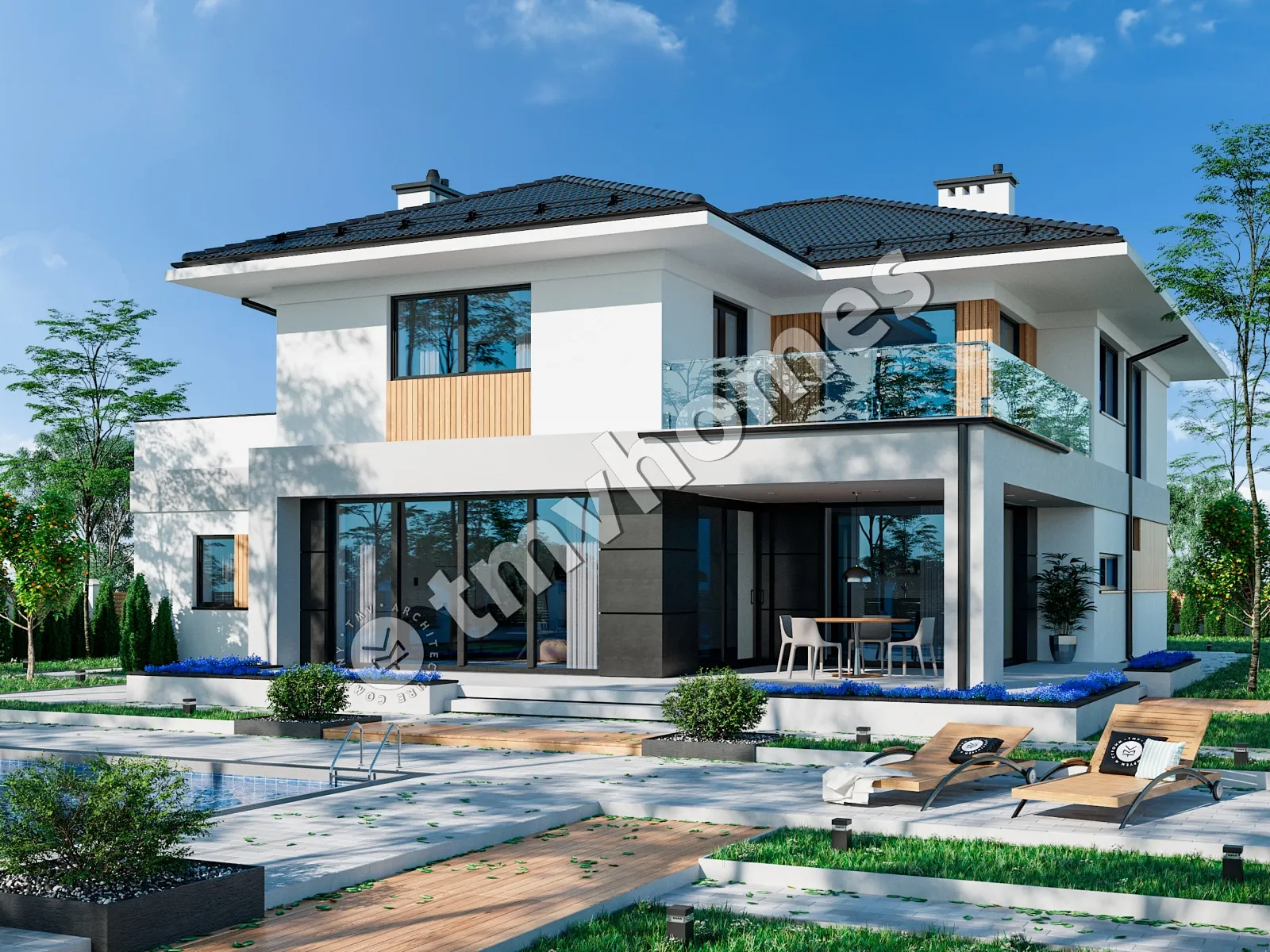 Projekt domu jednorodzinnego o pow. 270 m²: Piętrowy, 2 Sypialnie, Gabinet, 2 Łazienki, Otwarta kuchnia, Garaż