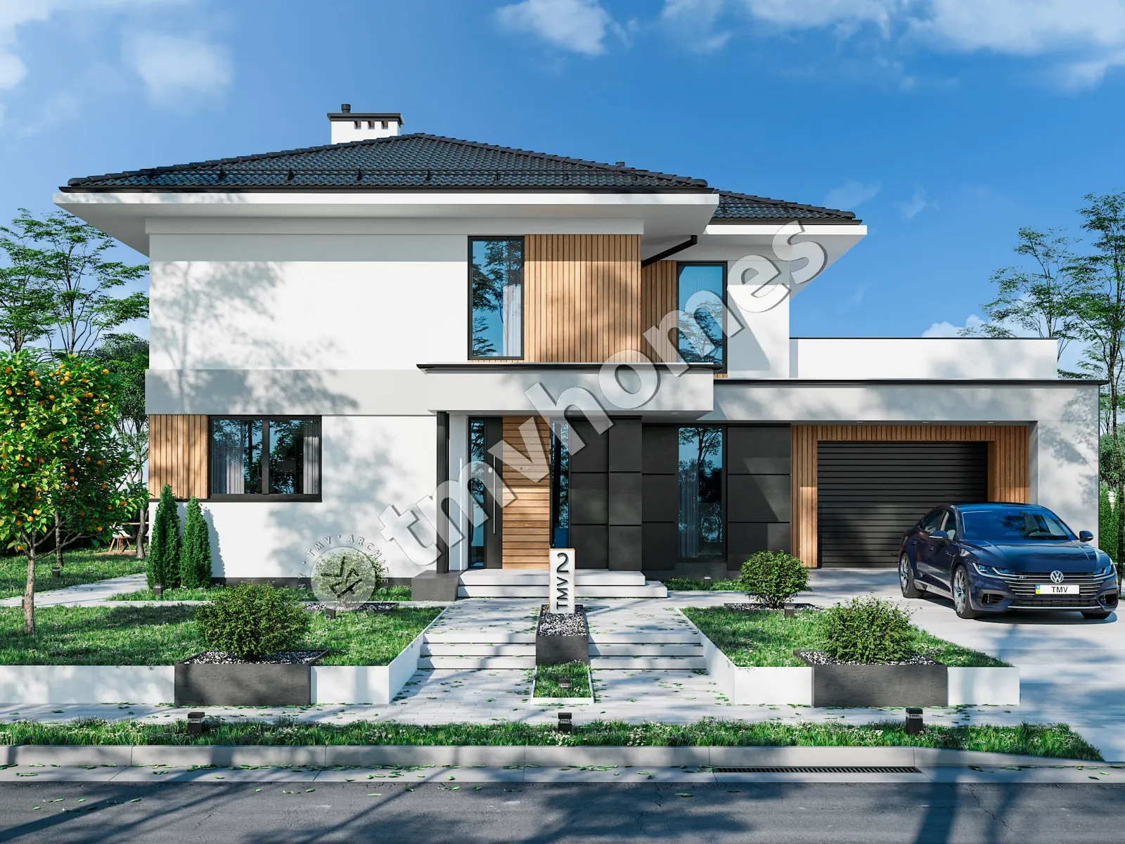 Projekt domu jednorodzinnego o pow. 270 m²: Piętrowy, 2 Sypialnie, Gabinet, 2 Łazienki, Otwarta kuchnia, Garaż