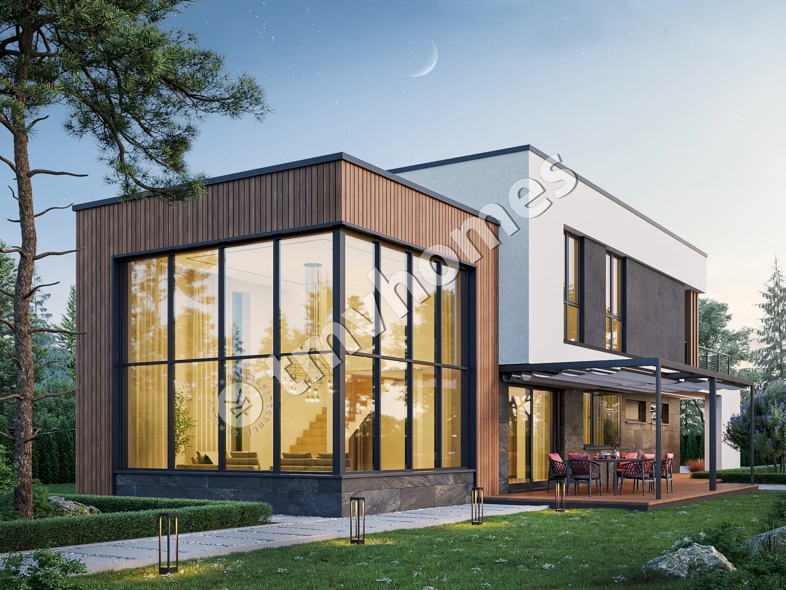 Projekt domu jednorodzinnego o pow. 240 m²: Piętrowy, 3 Sypialnie, Gabinet, 3 Łazienki, Otwarta kuchnia, Garaż
