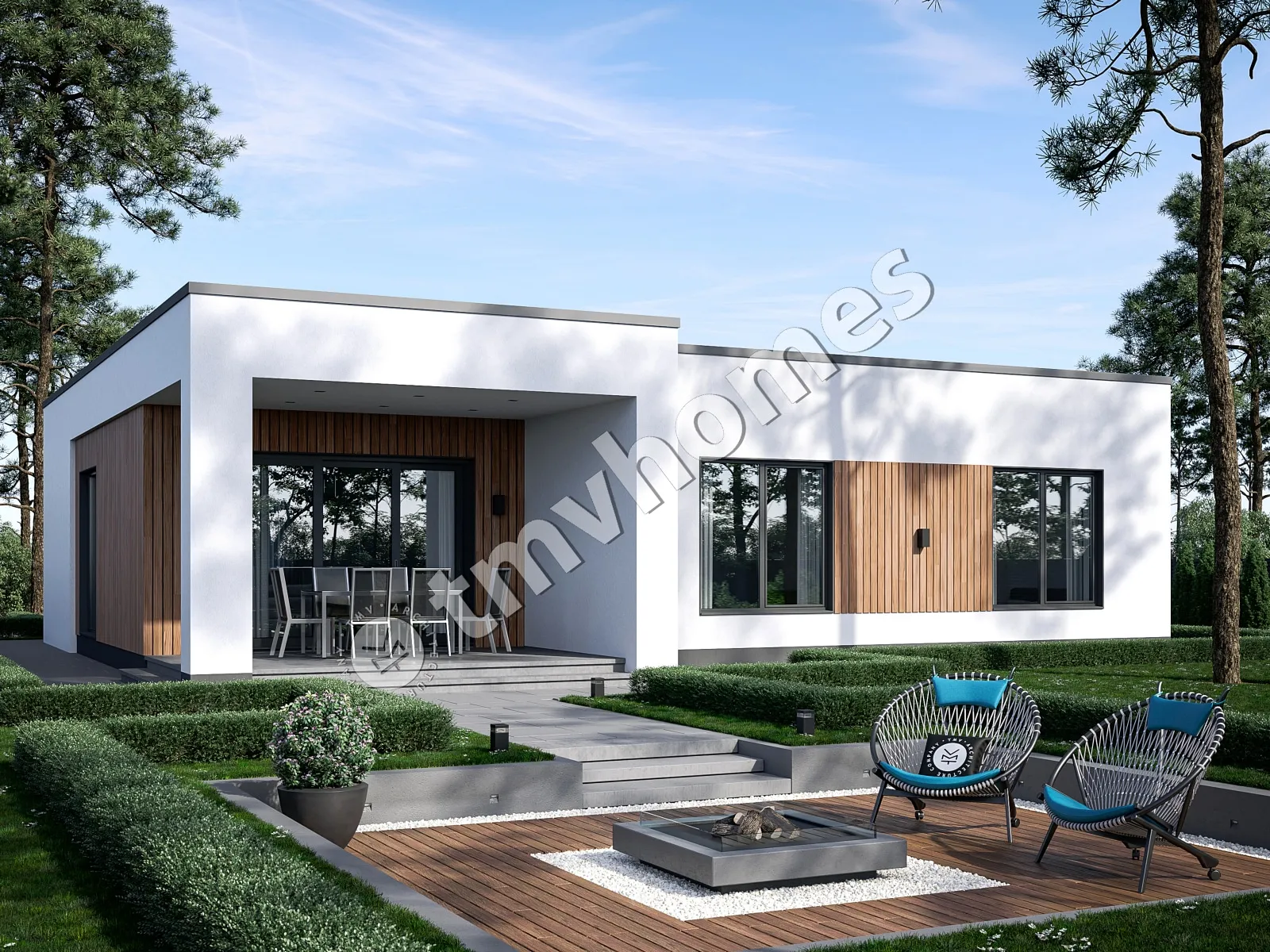 Projekt domu jednorodzinnego o pow. 113 m²: Parterowy, 3 Sypialnie, 2 Łazienki, Otwarta kuchnia