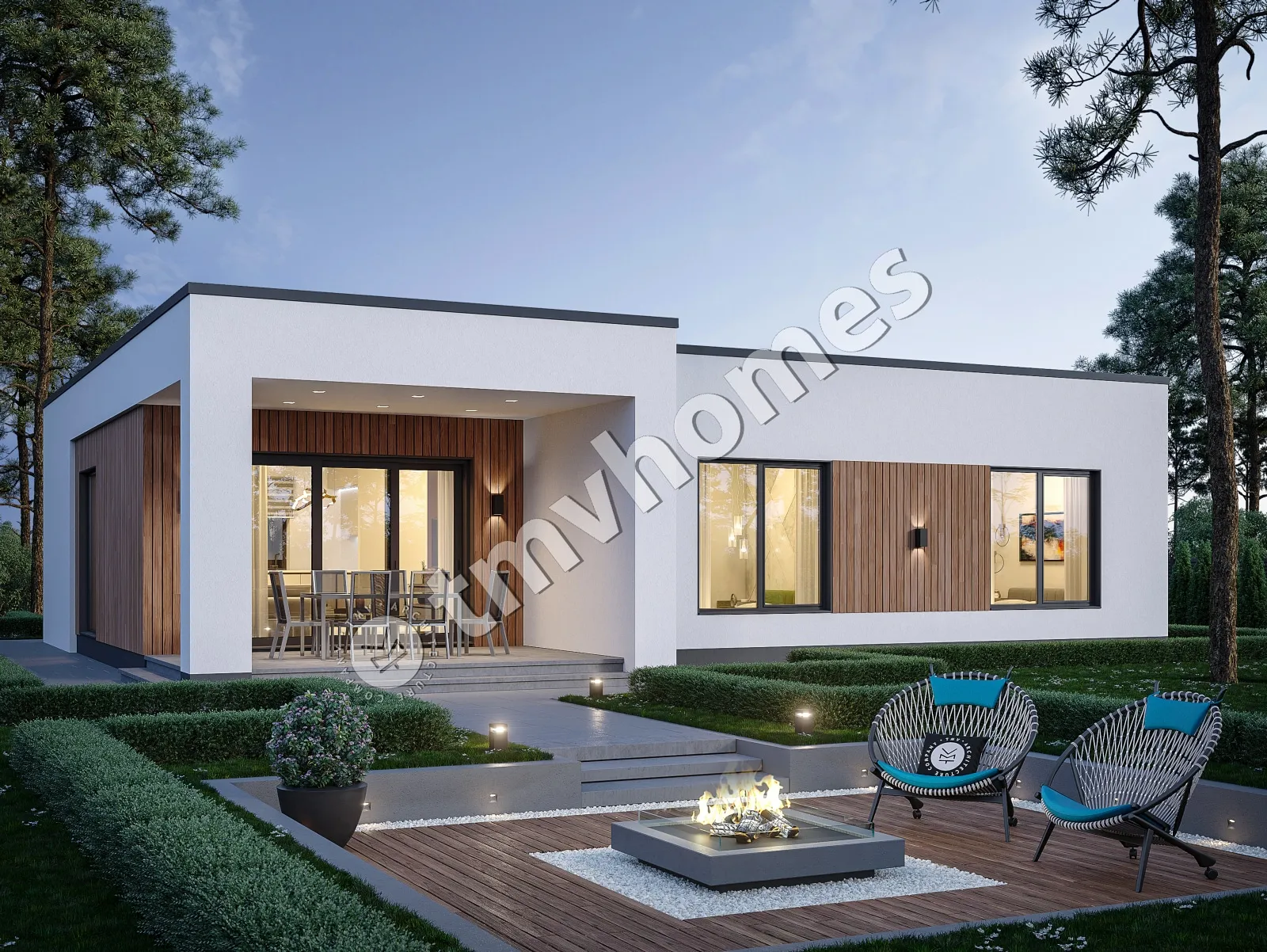 Projekt domu jednorodzinnego o pow. 113 m²: Parterowy, 3 Sypialnie, 2 Łazienki, Otwarta kuchnia