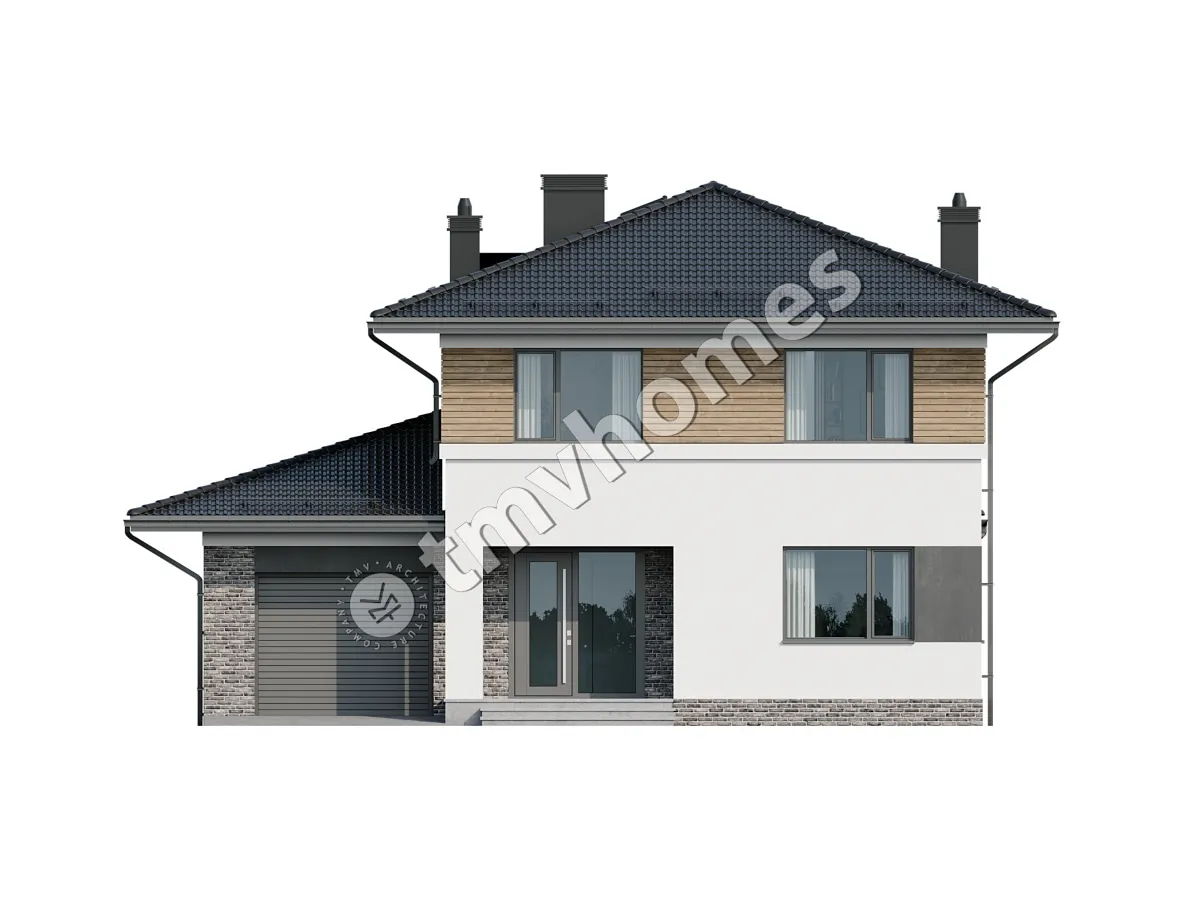 Projekt domu jednorodzinnego o pow. 220 m²: Piętrowy, 3 Sypialnie, Gabinet, 3 Łazienki, Otwarta kuchnia, Garaż