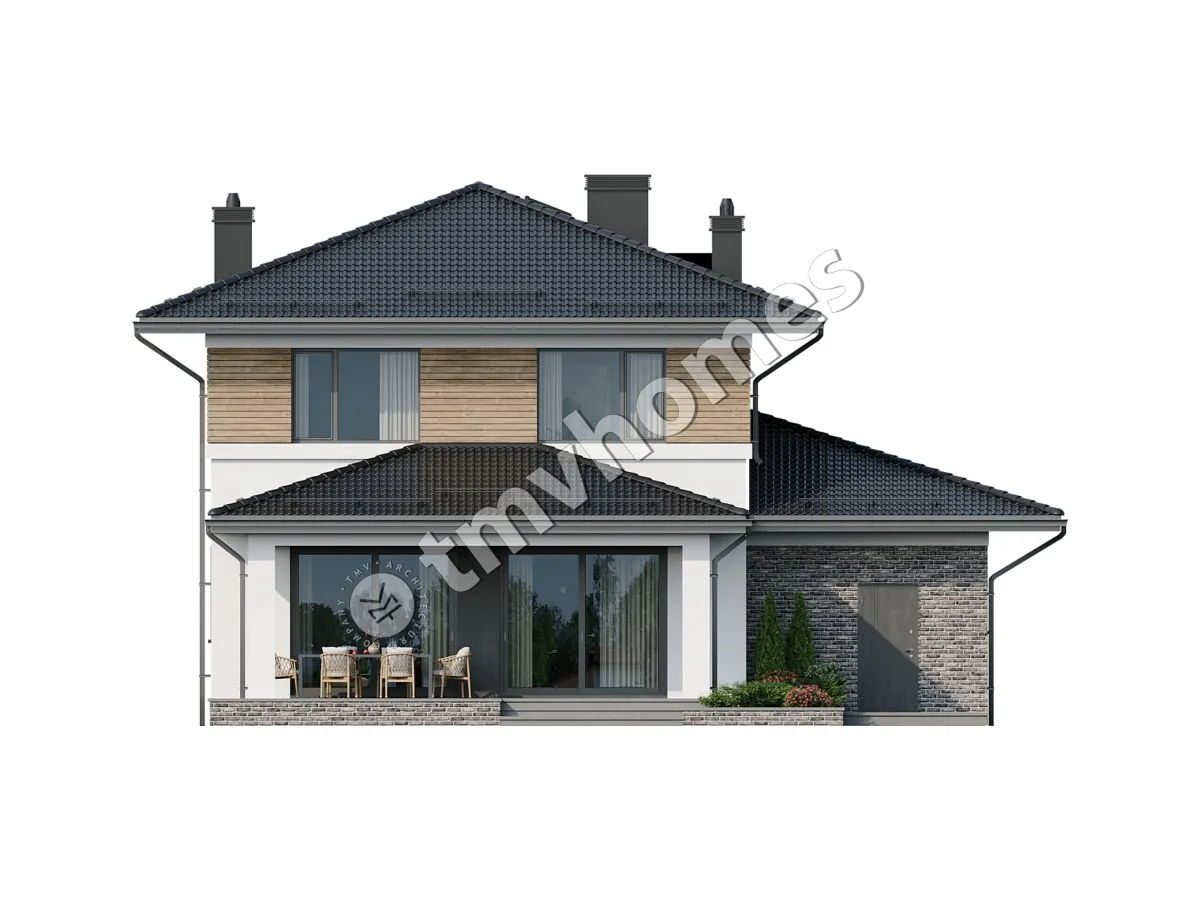 Projekt domu jednorodzinnego o pow. 220 m²: Piętrowy, 3 Sypialnie, Gabinet, 3 Łazienki, Otwarta kuchnia, Garaż