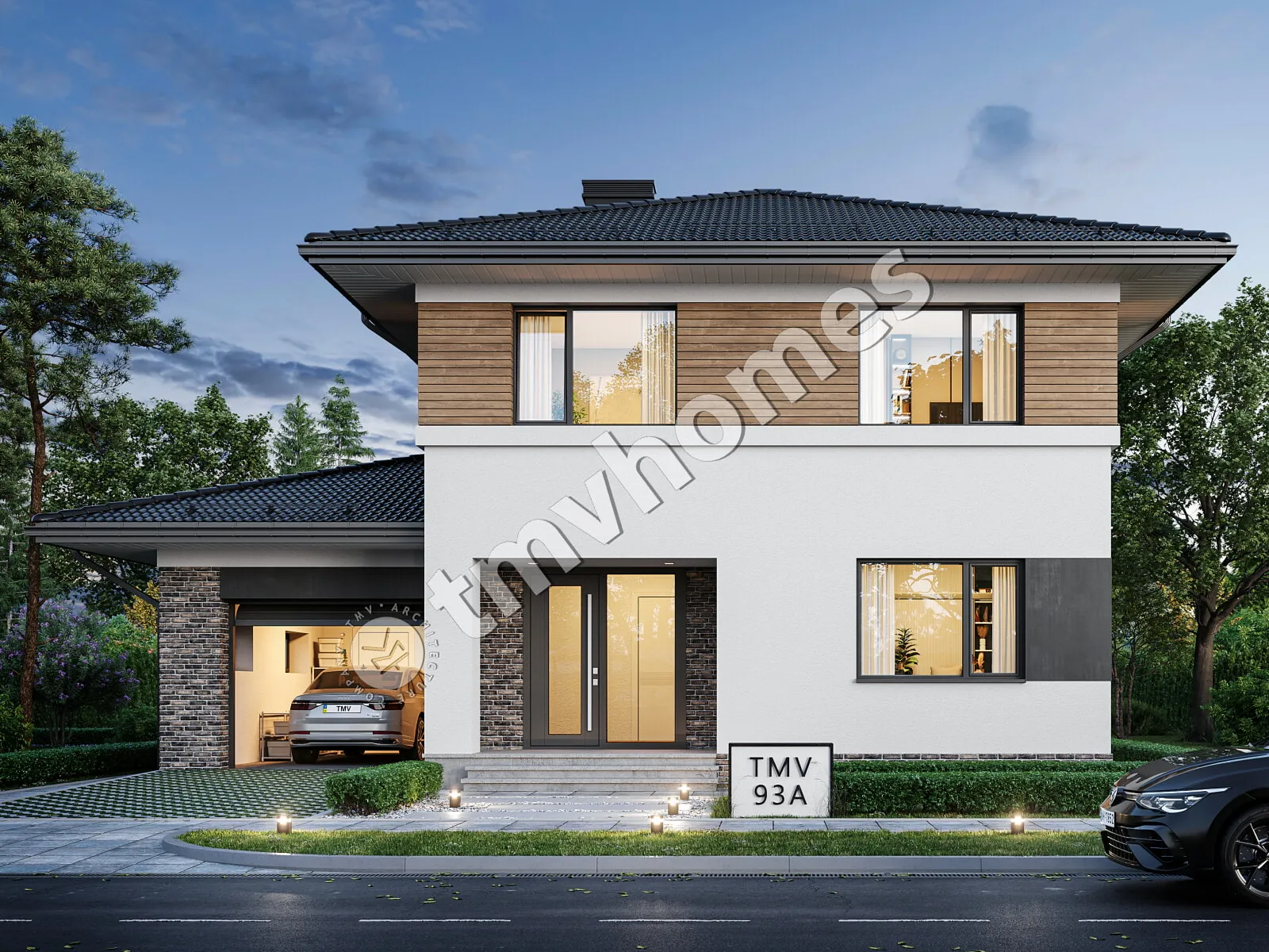 Projekt domu jednorodzinnego o pow. 220 m²: Piętrowy, 3 Sypialnie, Gabinet, 3 Łazienki, Otwarta kuchnia, Garaż