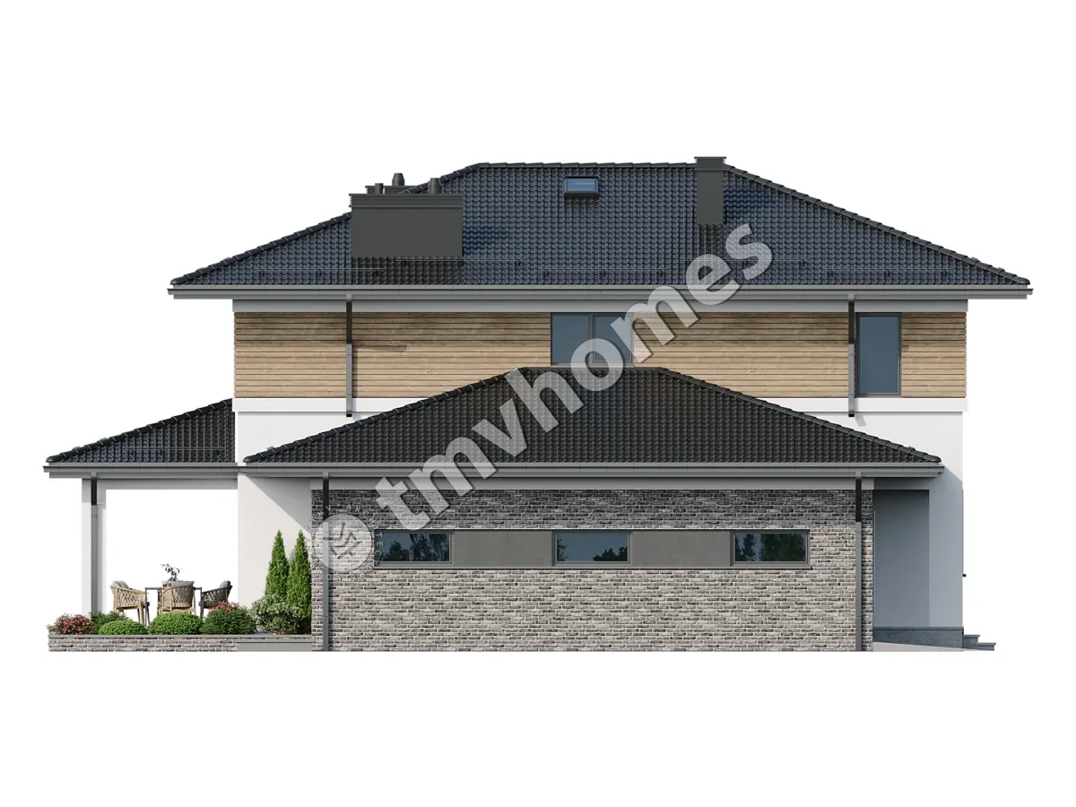 Projekt domu jednorodzinnego o pow. 220 m²: Piętrowy, 3 Sypialnie, Gabinet, 3 Łazienki, Otwarta kuchnia, Garaż