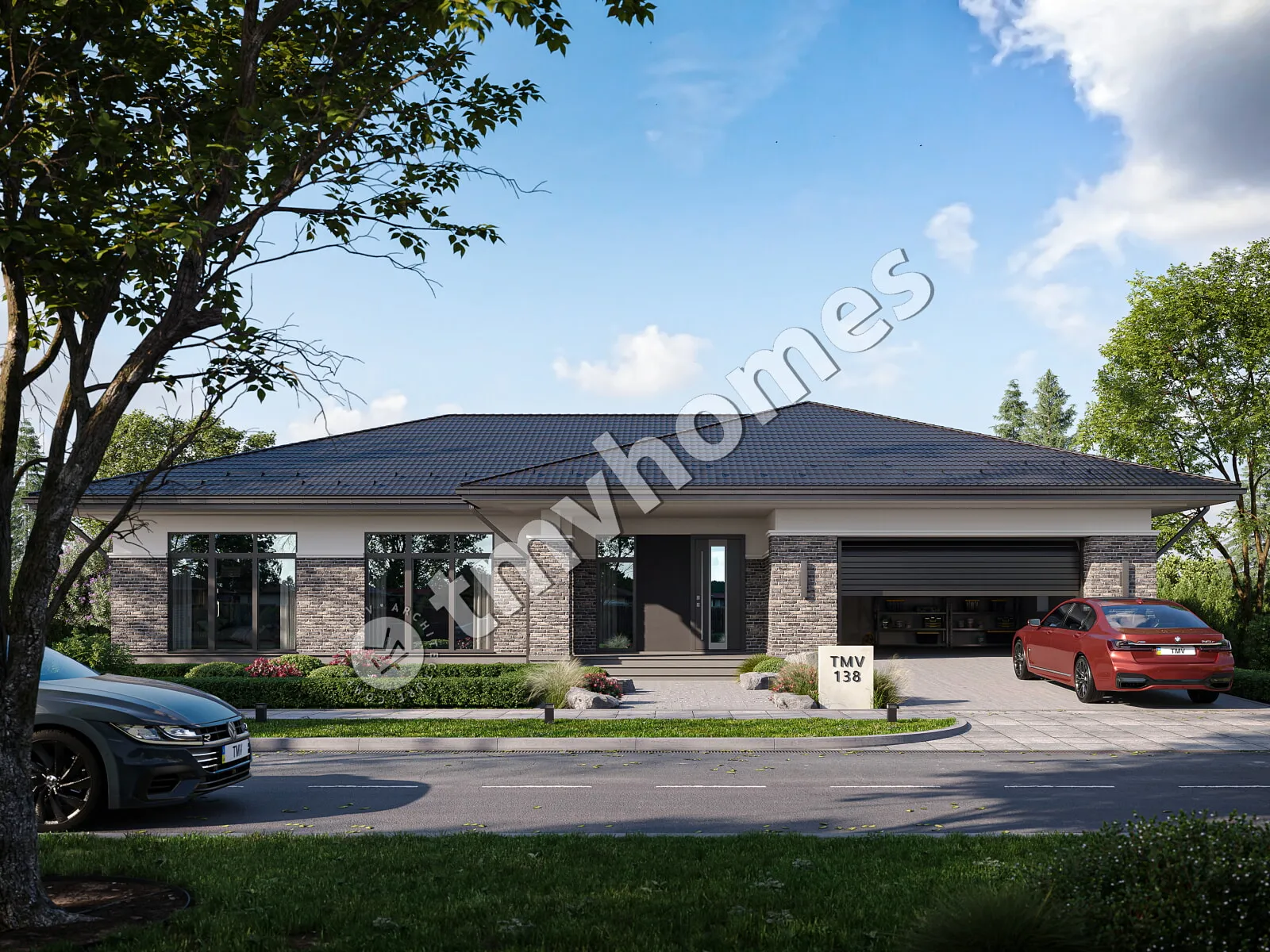 Projekt domu jednorodzinnego o pow. 260 m²: Parterowy, 3 Sypialnie, 3 Łazienki, Otwarta kuchnia, Garaż