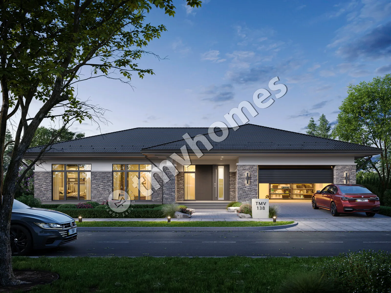 Projekt domu jednorodzinnego o pow. 260 m²: Parterowy, 3 Sypialnie, 3 Łazienki, Otwarta kuchnia, Garaż