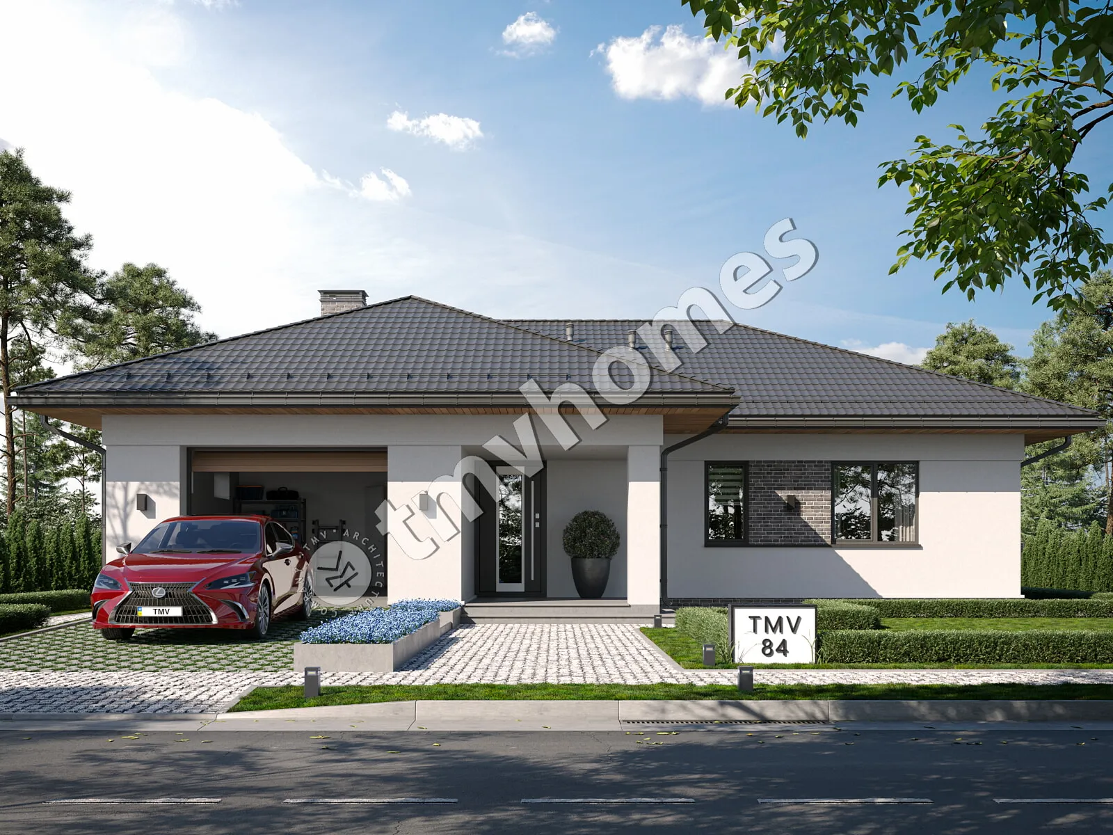Projekt domu jednorodzinnego o pow. 163 m²: Parterowy, 3 Sypialnie, 2 Łazienki, Otwarta kuchnia, Garaż