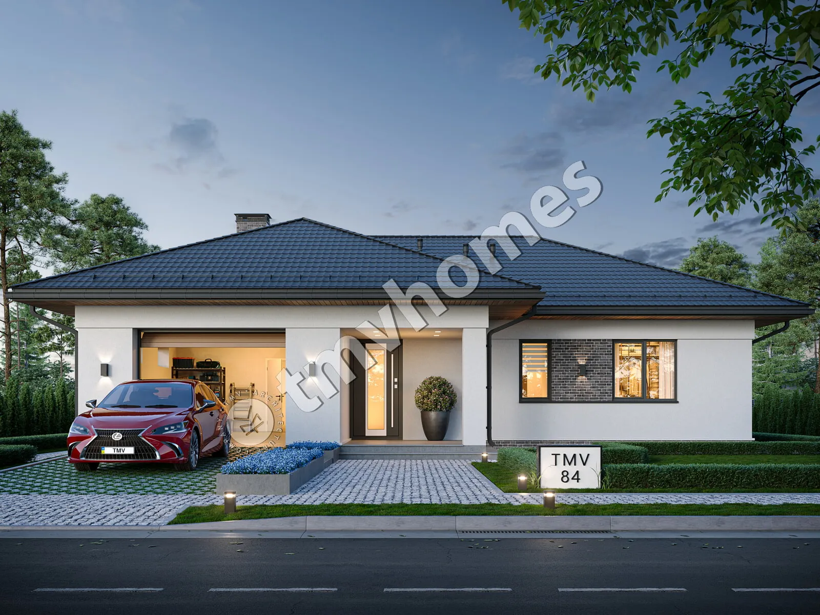 Projekt domu jednorodzinnego o pow. 163 m²: Parterowy, 3 Sypialnie, 2 Łazienki, Otwarta kuchnia, Garaż