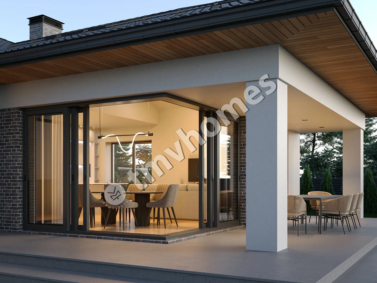 Projekt domu jednorodzinnego o pow. 163 m²: Parterowy, 3 Sypialnie, 2 Łazienki, Otwarta kuchnia, Garaż