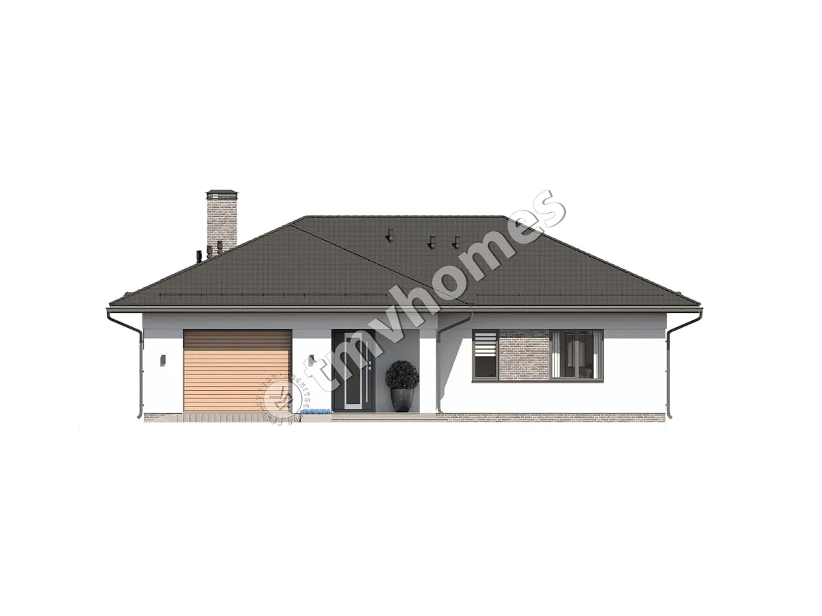 Projekt domu jednorodzinnego o pow. 163 m²: Parterowy, 3 Sypialnie, 2 Łazienki, Otwarta kuchnia, Garaż