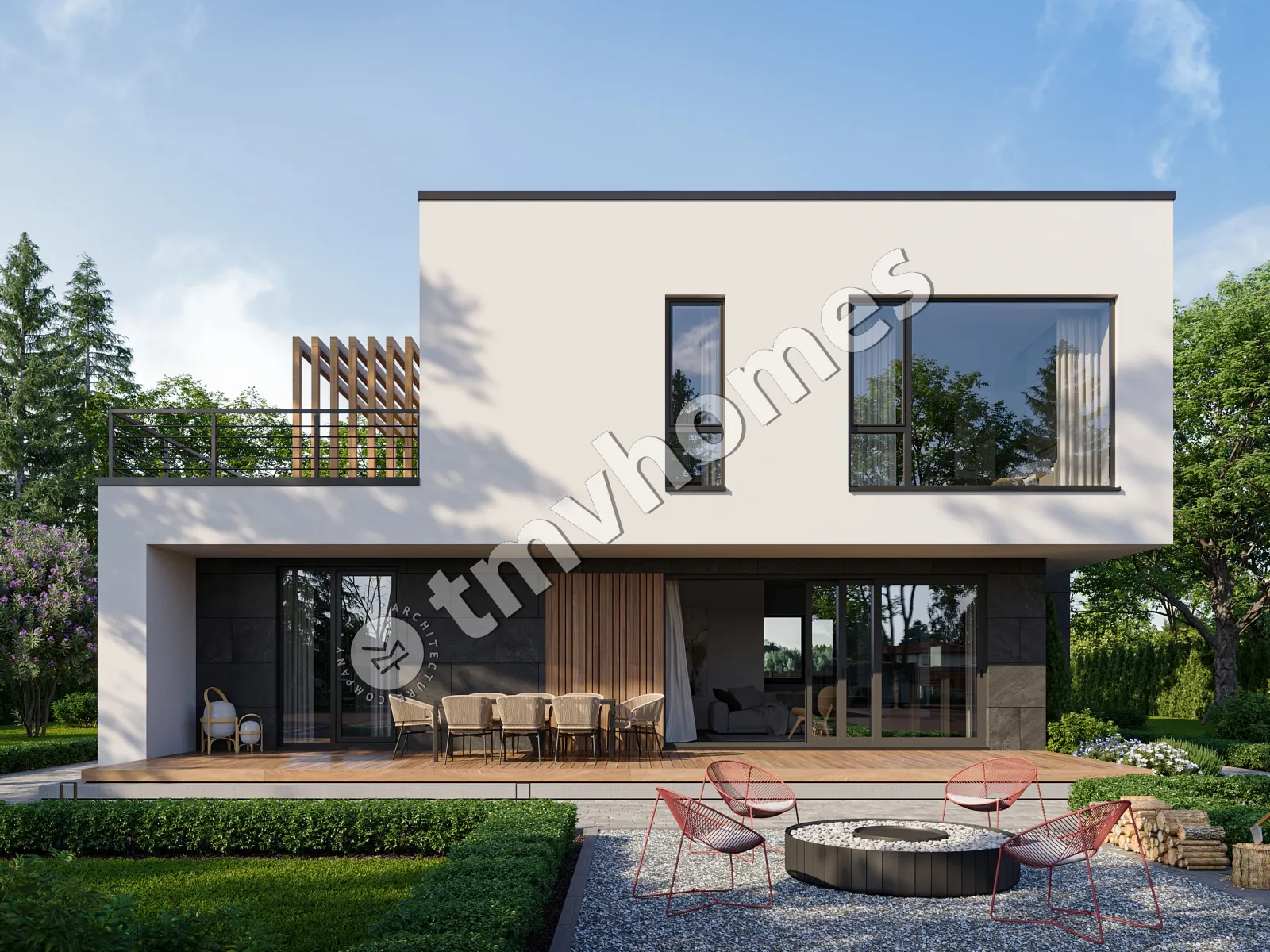 Projekt domu jednorodzinnego o pow. 197 m²: Piętrowy, 3 Sypialnie, 3 Łazienki, Otwarta kuchnia, Wiata