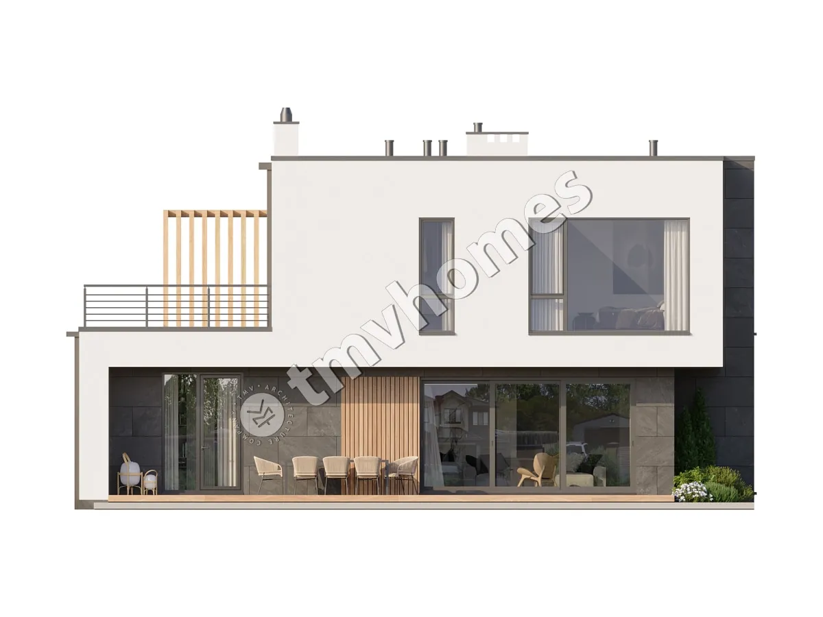 Projekt domu jednorodzinnego o pow. 197 m²: Piętrowy, 3 Sypialnie, 3 Łazienki, Otwarta kuchnia, Wiata
