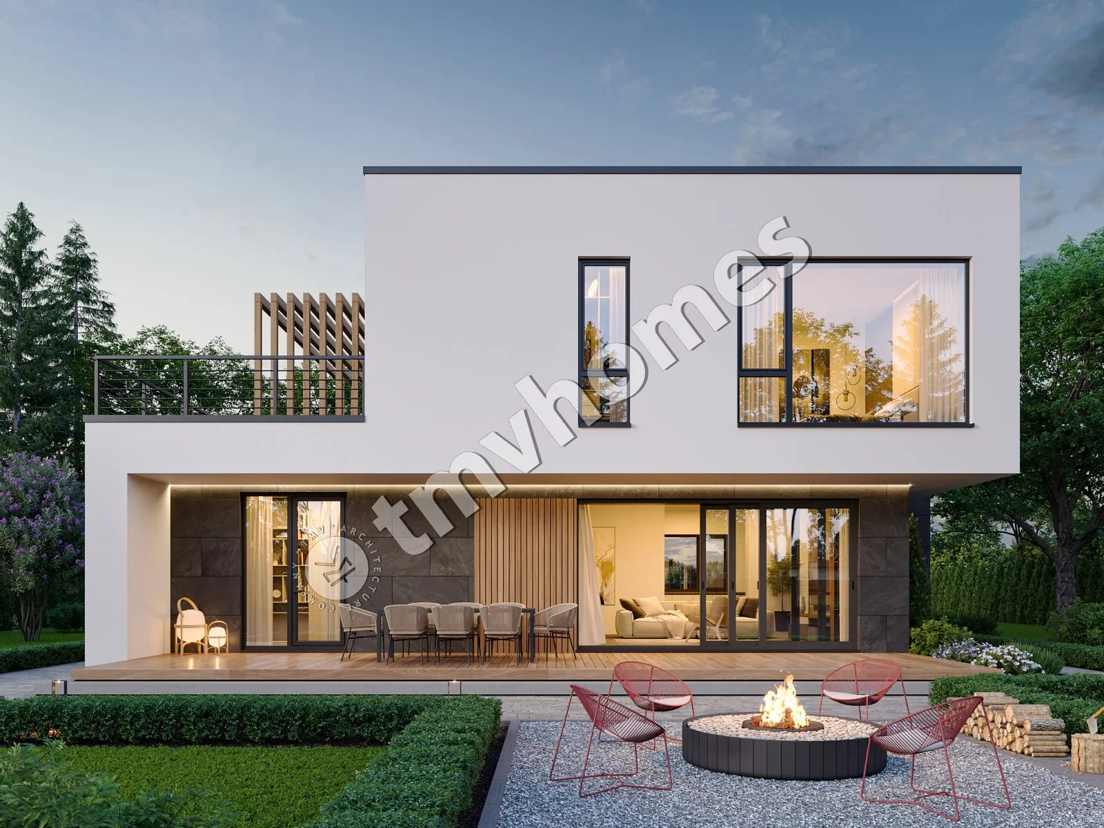 Projekt domu jednorodzinnego o pow. 197 m²: Piętrowy, 3 Sypialnie, 3 Łazienki, Otwarta kuchnia, Wiata