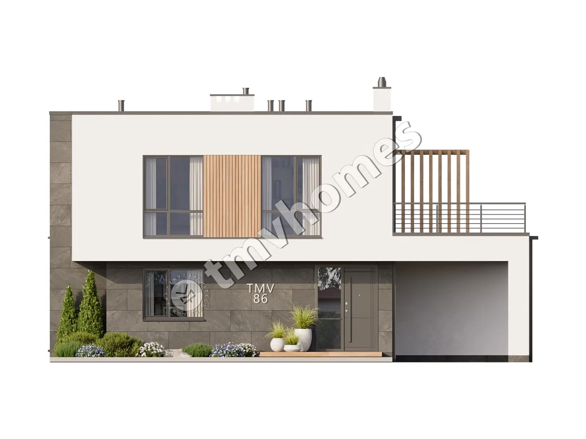 Projekt domu jednorodzinnego o pow. 197 m²: Piętrowy, 3 Sypialnie, 3 Łazienki, Otwarta kuchnia, Wiata