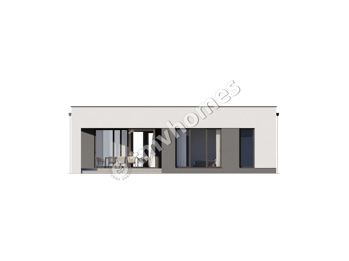 Projekt domu jednorodzinnego o pow. 155 m²: Parterowy, 3 Sypialnie, 2 Łazienki, Otwarta kuchnia, Wiata