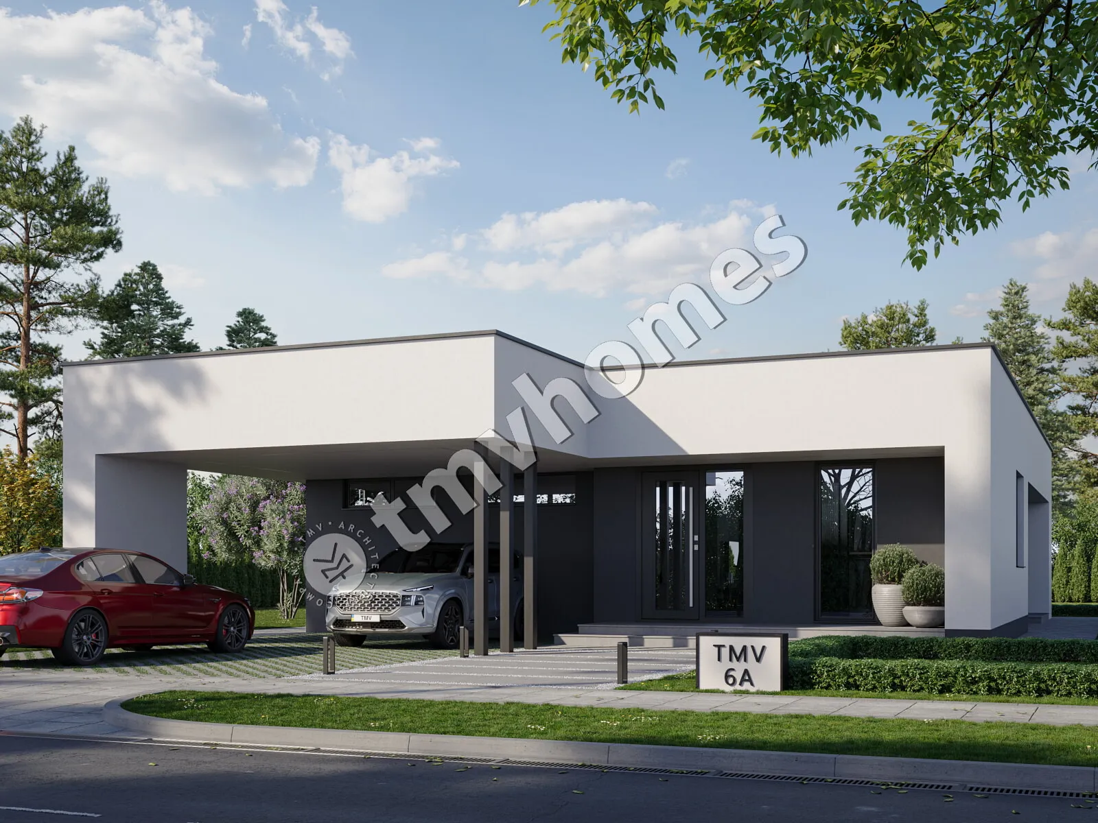 Projekt domu jednorodzinnego o pow. 155 m²: Parterowy, 3 Sypialnie, 2 Łazienki, Otwarta kuchnia, Wiata