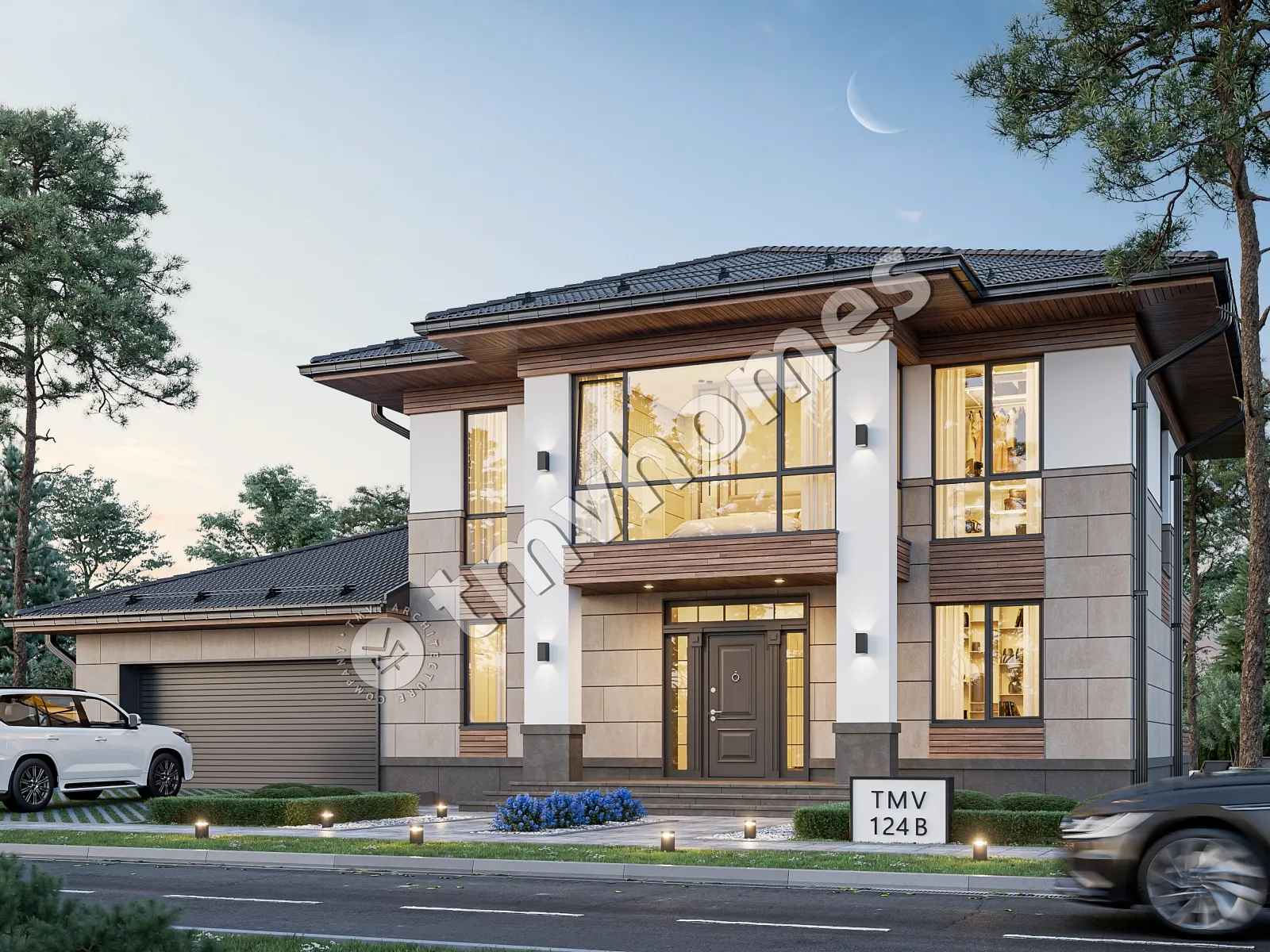 Projekt domu jednorodzinnego o pow. 292 m²: Piętrowy, 3 Sypialnie, Gabinet, 3 Łazienki, Otwarta kuchnia, Garaż