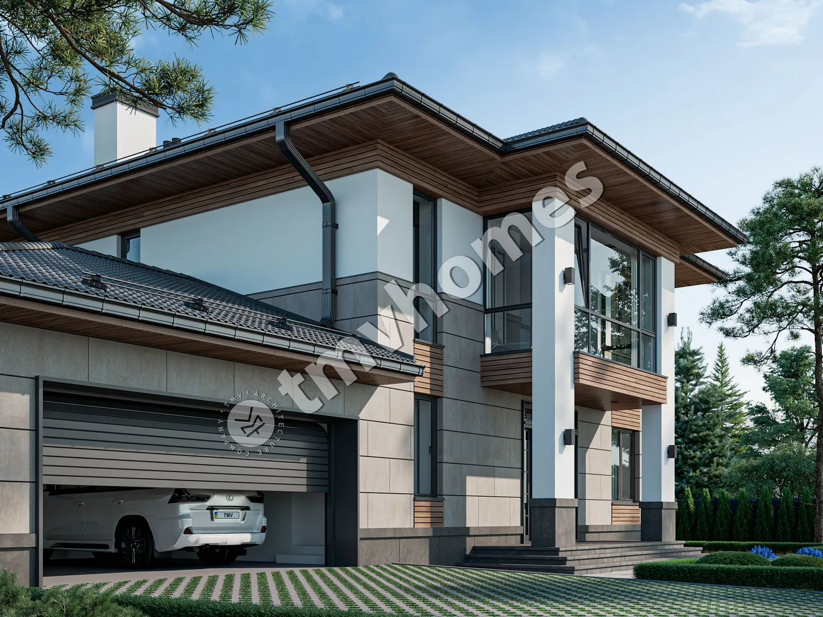 Projekt domu jednorodzinnego o pow. 292 m²: Piętrowy, 3 Sypialnie, Gabinet, 3 Łazienki, Otwarta kuchnia, Garaż