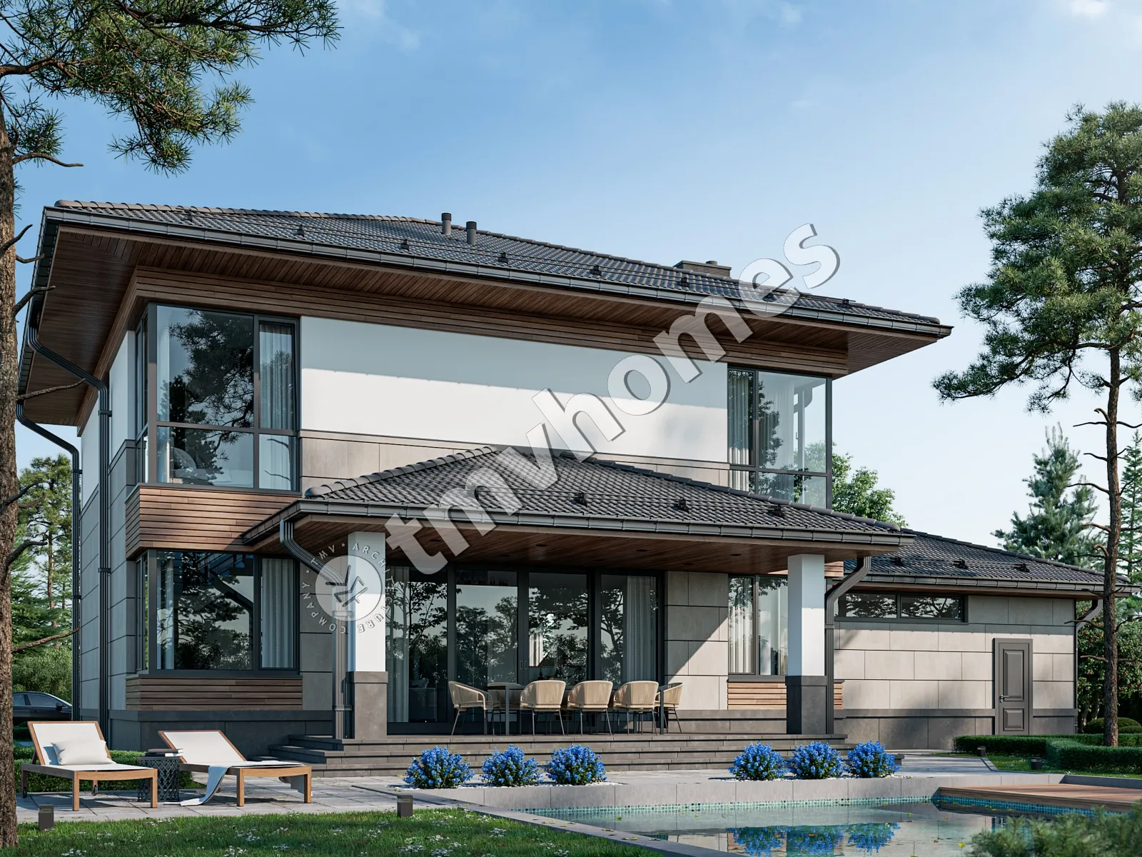 Projekt domu jednorodzinnego o pow. 292 m²: Piętrowy, 3 Sypialnie, Gabinet, 3 Łazienki, Otwarta kuchnia, Garaż