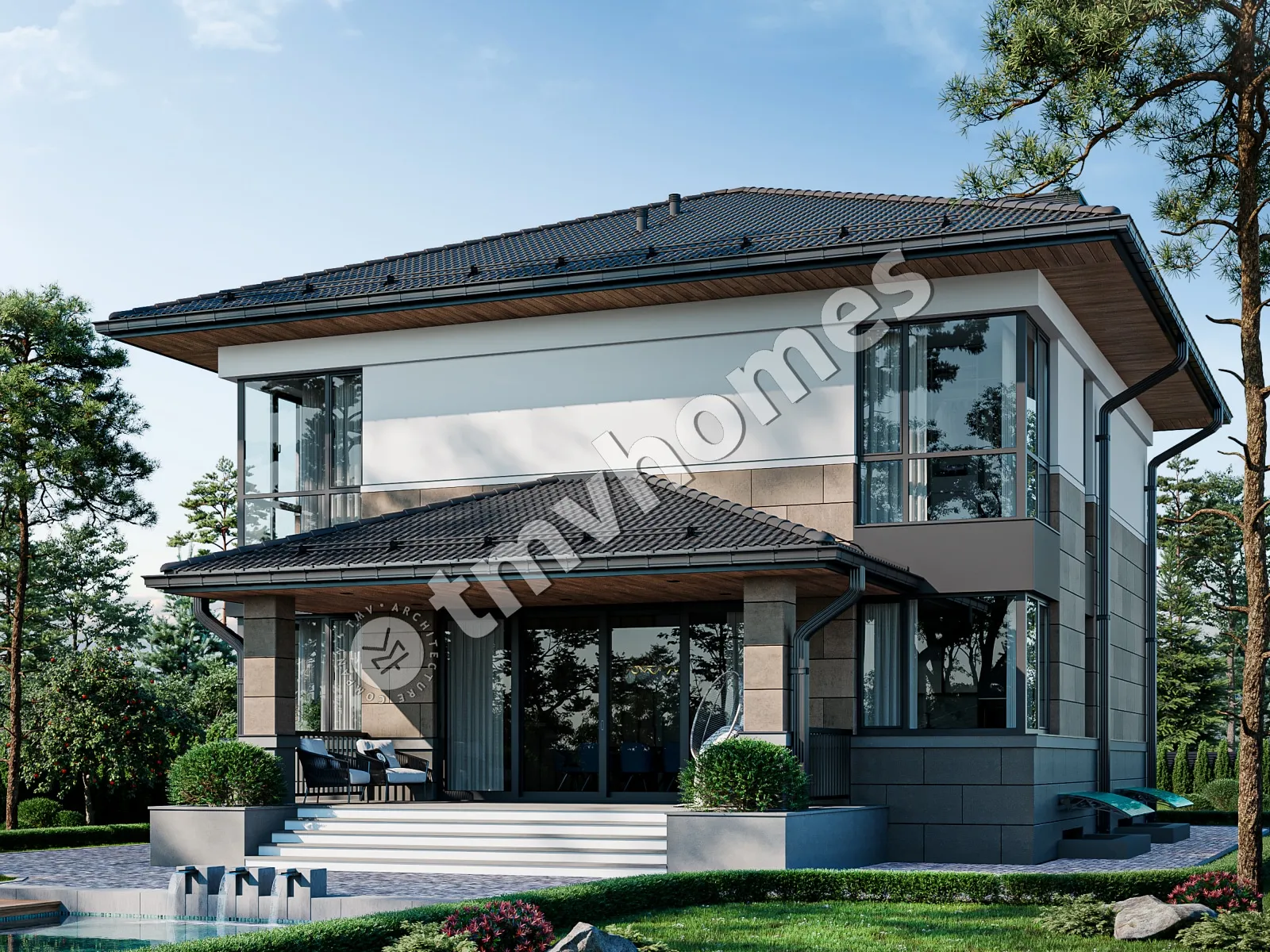 Projekt domu jednorodzinnego o pow. 341 m²: Piętrowy + Piwnica, 3 Sypialnie, Gabinet, 3 Łazienki, Otwarta kuchnia