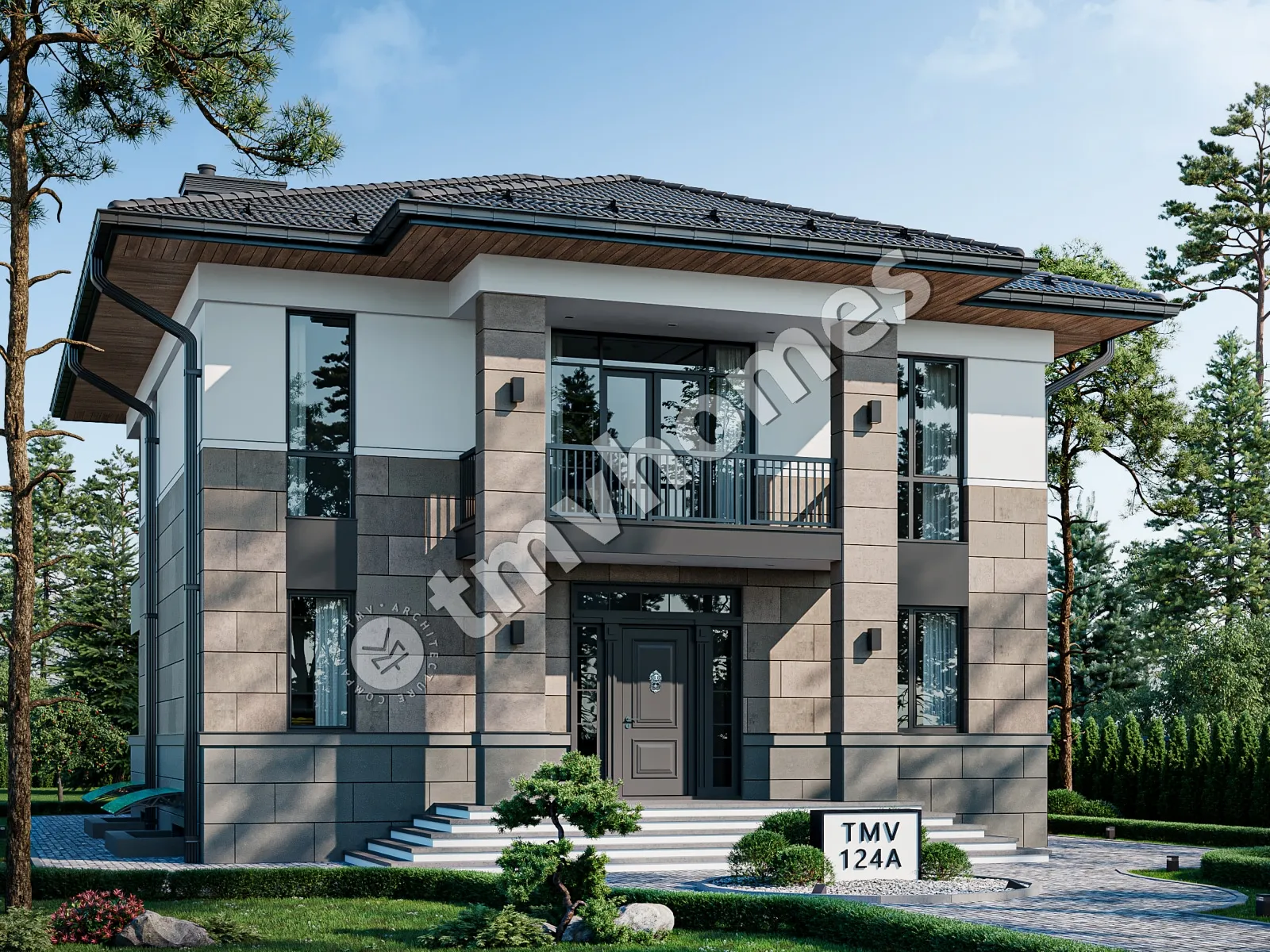 Projekt domu jednorodzinnego o pow. 341 m²: Piętrowy + Piwnica, 3 Sypialnie, Gabinet, 3 Łazienki, Otwarta kuchnia