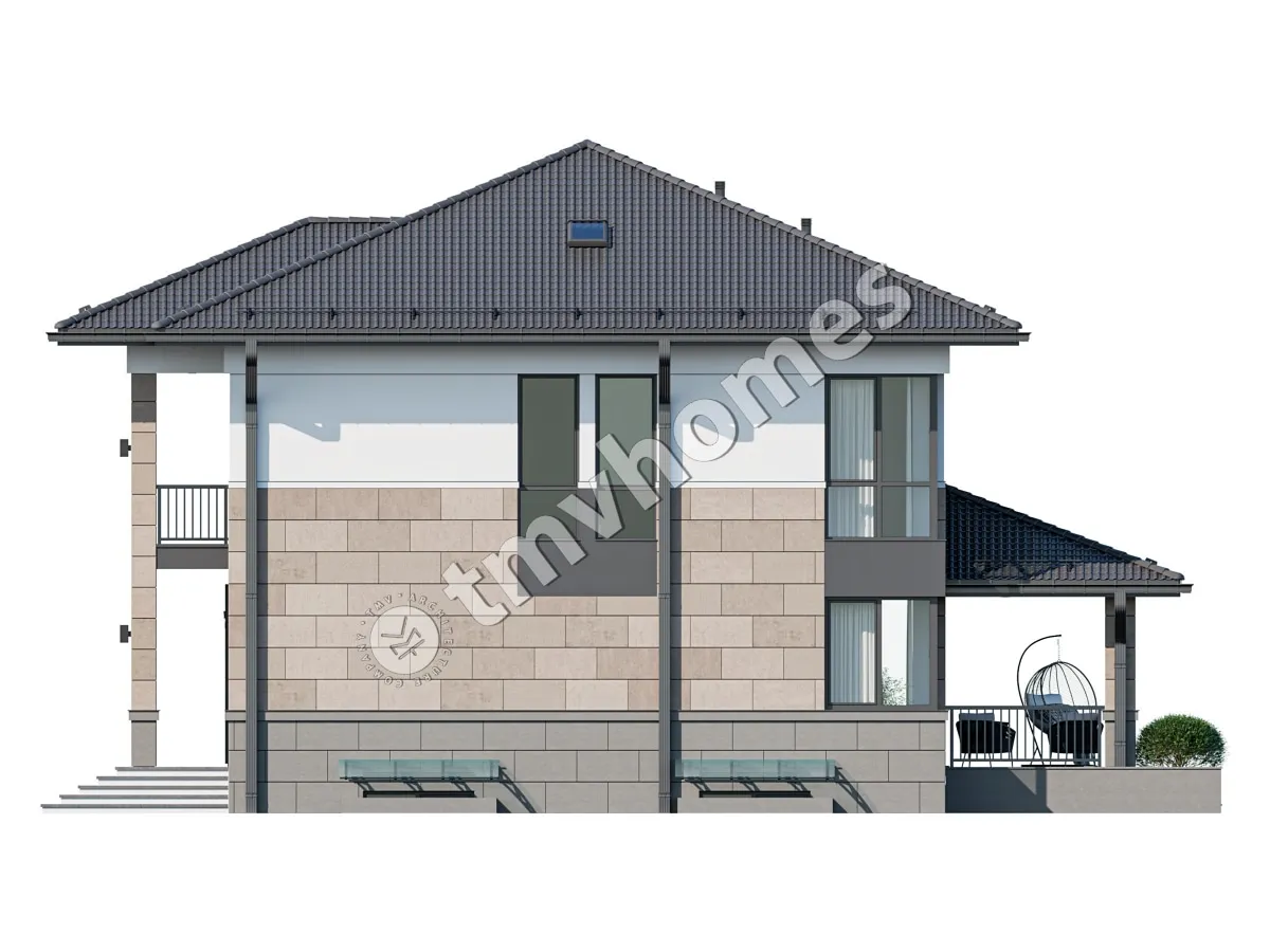 Projekt domu jednorodzinnego o pow. 341 m²: Piętrowy + Piwnica, 3 Sypialnie, Gabinet, 3 Łazienki, Otwarta kuchnia