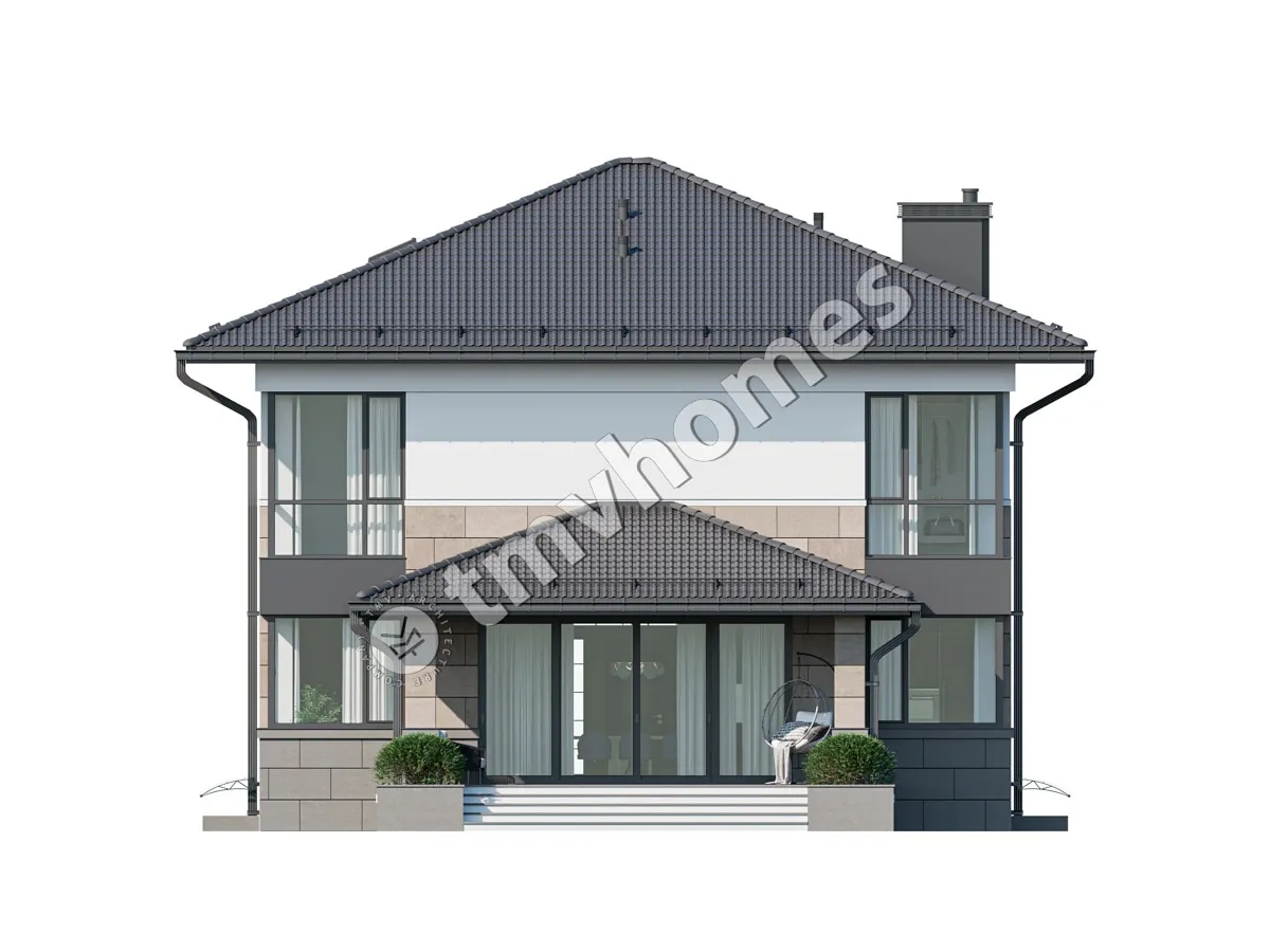 Projekt domu jednorodzinnego o pow. 341 m²: Piętrowy + Piwnica, 3 Sypialnie, Gabinet, 3 Łazienki, Otwarta kuchnia