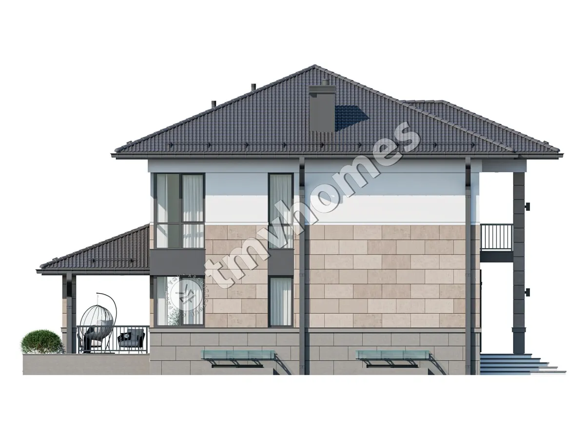 Projekt domu jednorodzinnego o pow. 341 m²: Piętrowy + Piwnica, 3 Sypialnie, Gabinet, 3 Łazienki, Otwarta kuchnia